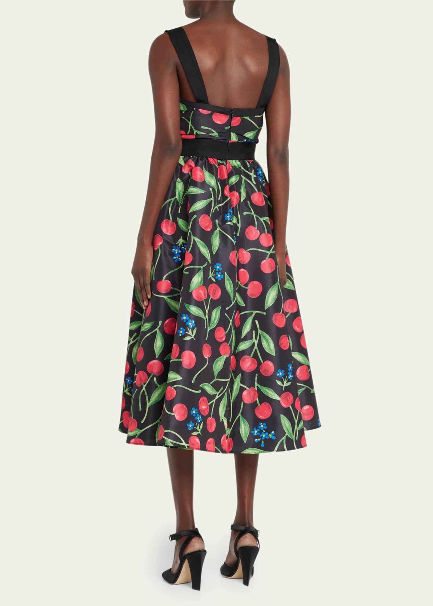 Carolina Herrera CherryPrint Draped Sash Midi Dress Bergdorf Goodman
