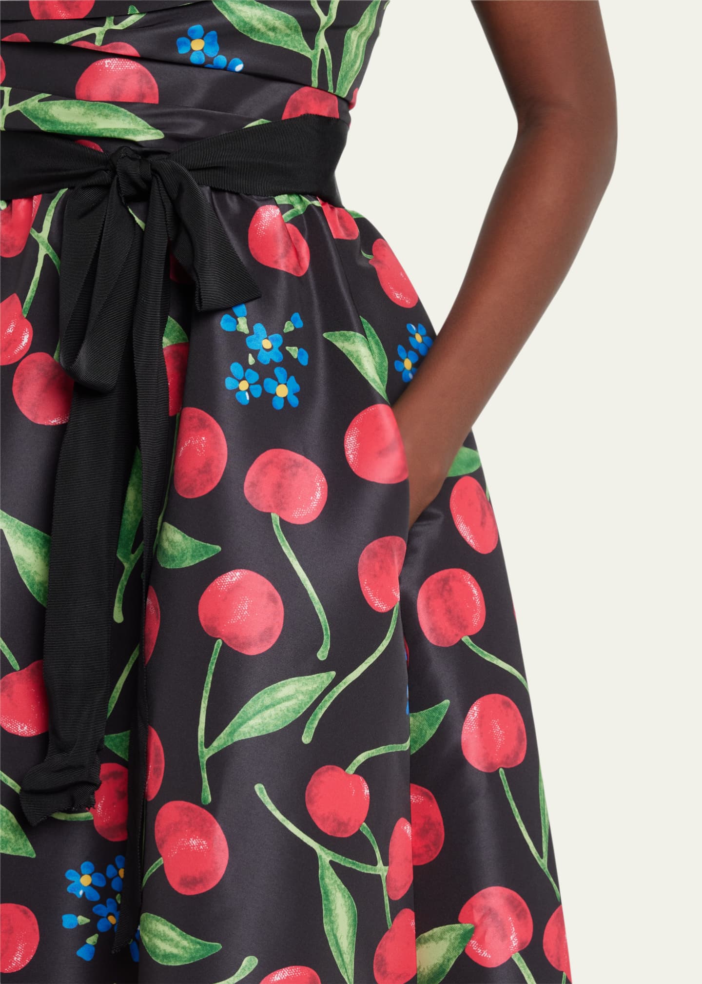 Carolina Herrera CherryPrint Draped Sash Midi Dress Bergdorf Goodman