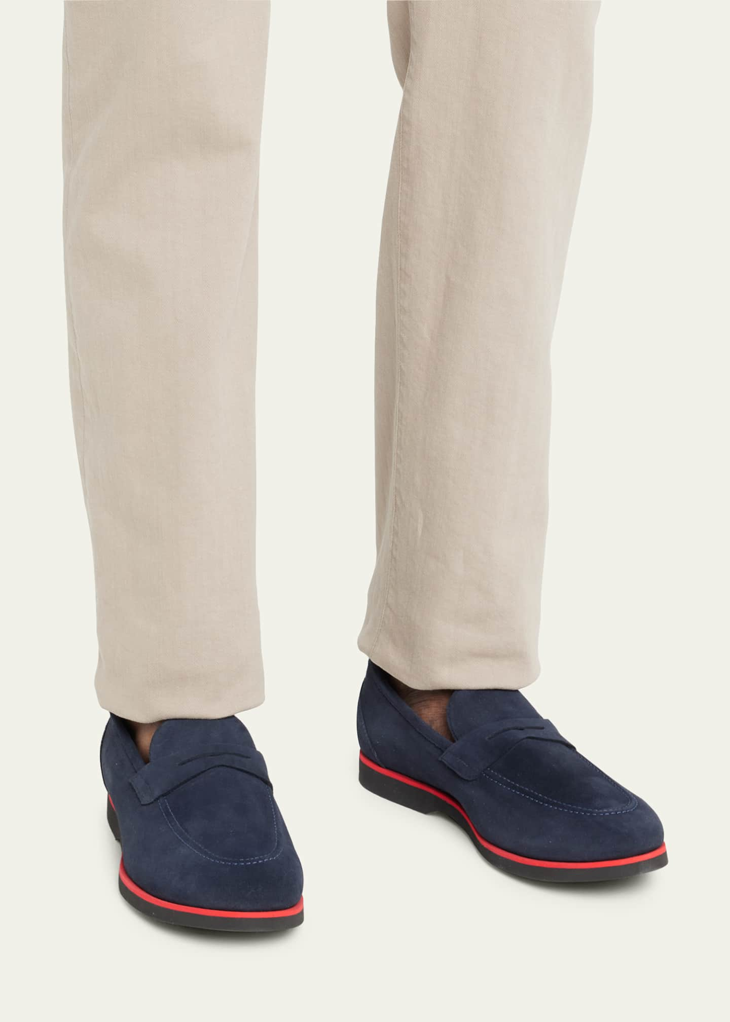 Kiton Men's Stripe Midsole Suede Penny Loafers - Bergdorf Goodman