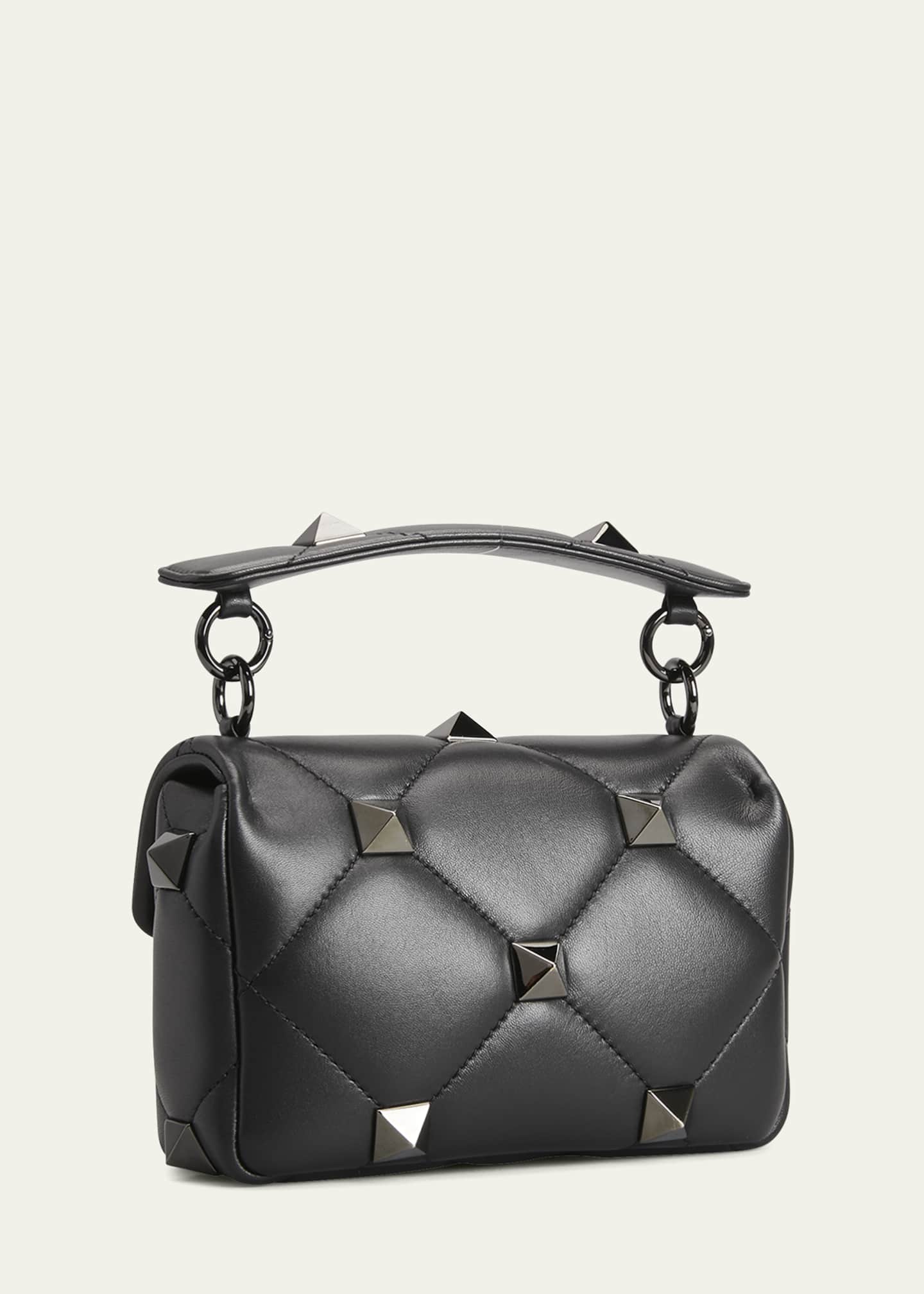 Roman Stud Small Leather Shoulder Bag in Black - Valentino Garavani