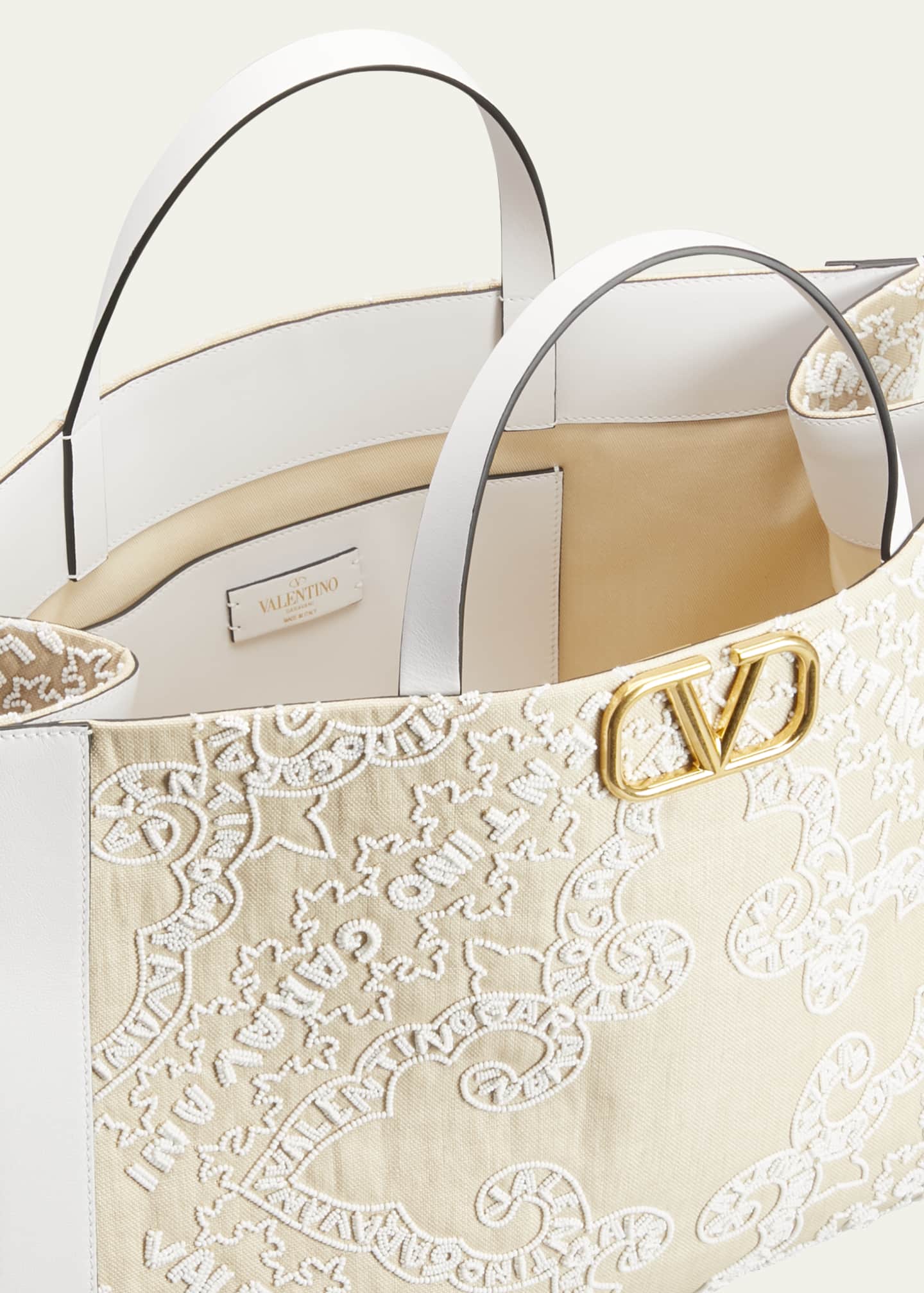 Valentino Vlogo Embroidered Raffia Tote Bag