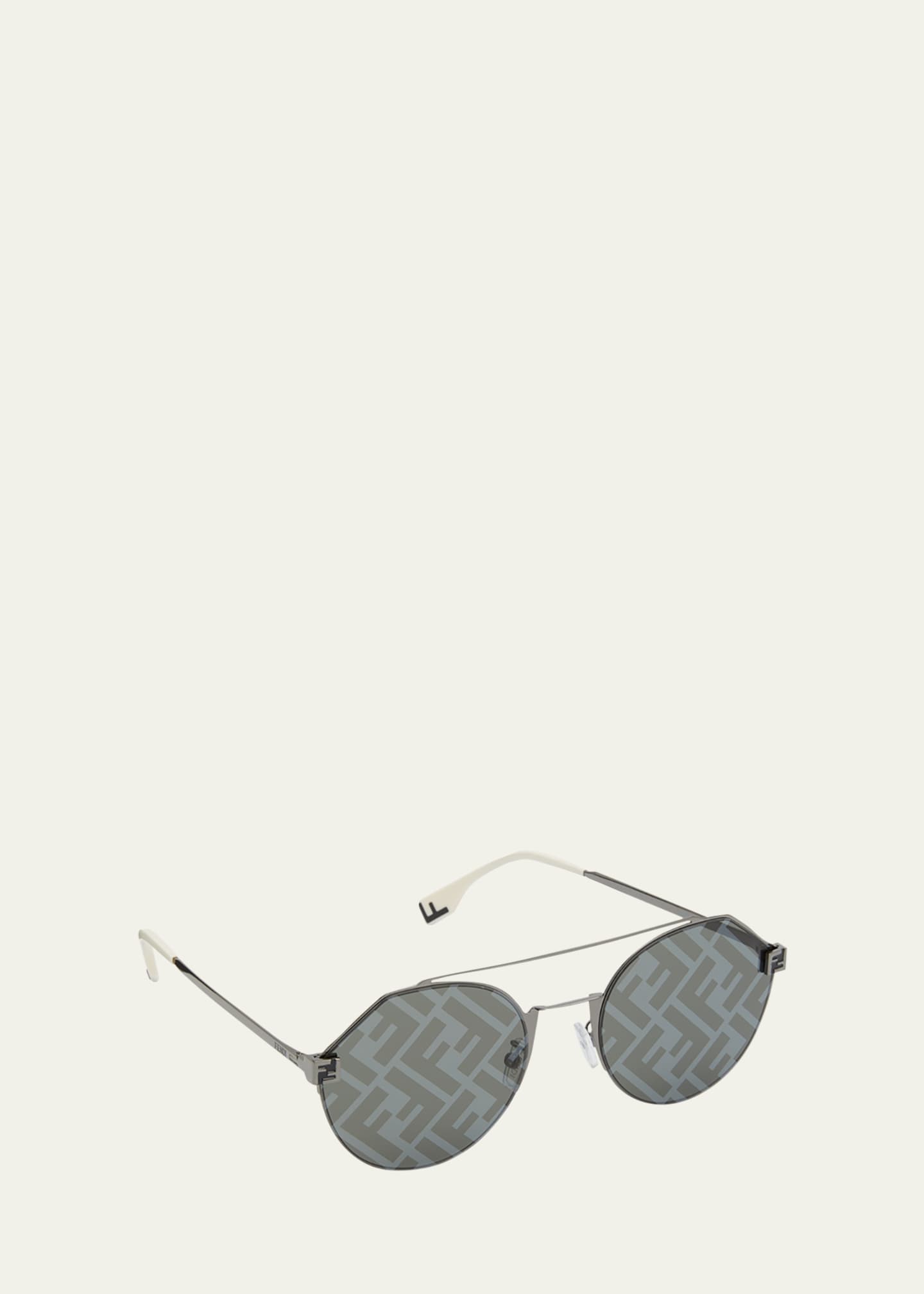 Fendi Men s Monogram Lens Metal Round Sunglasses Bergdorf Goodman