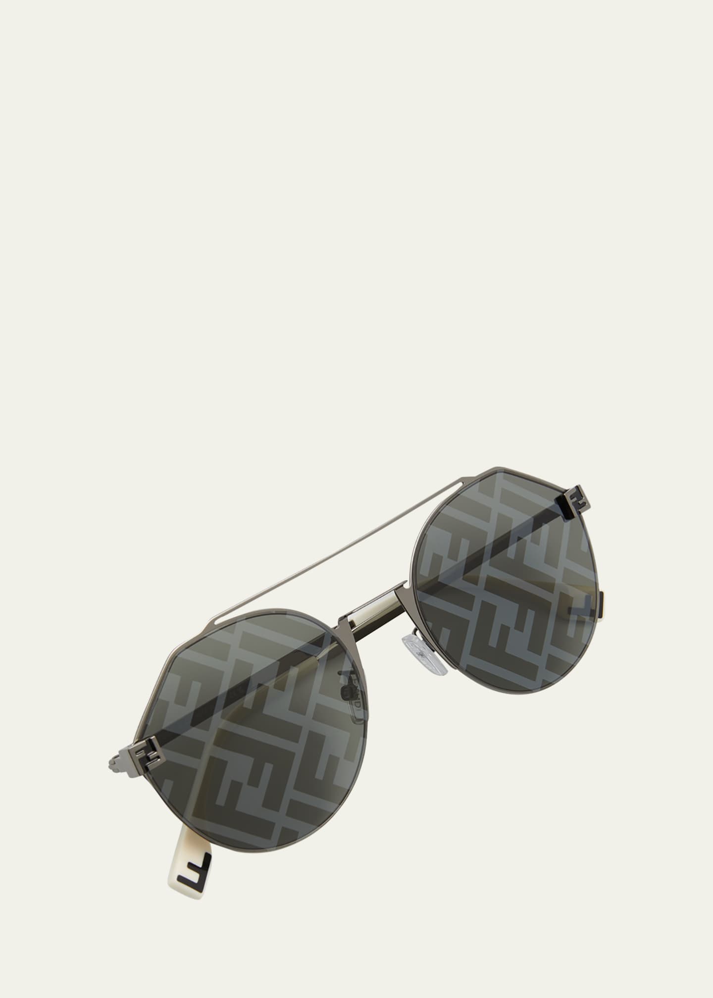 Fendi Men s Monogram Lens Metal Round Sunglasses Bergdorf Goodman