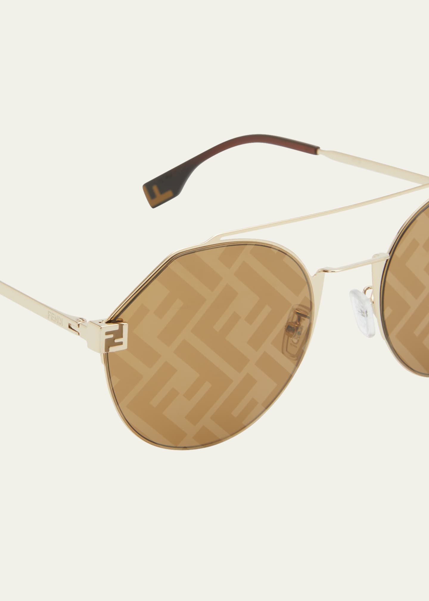 Fendi Men's Monogram Lens Metal Round Sunglasses In Ruthenium
