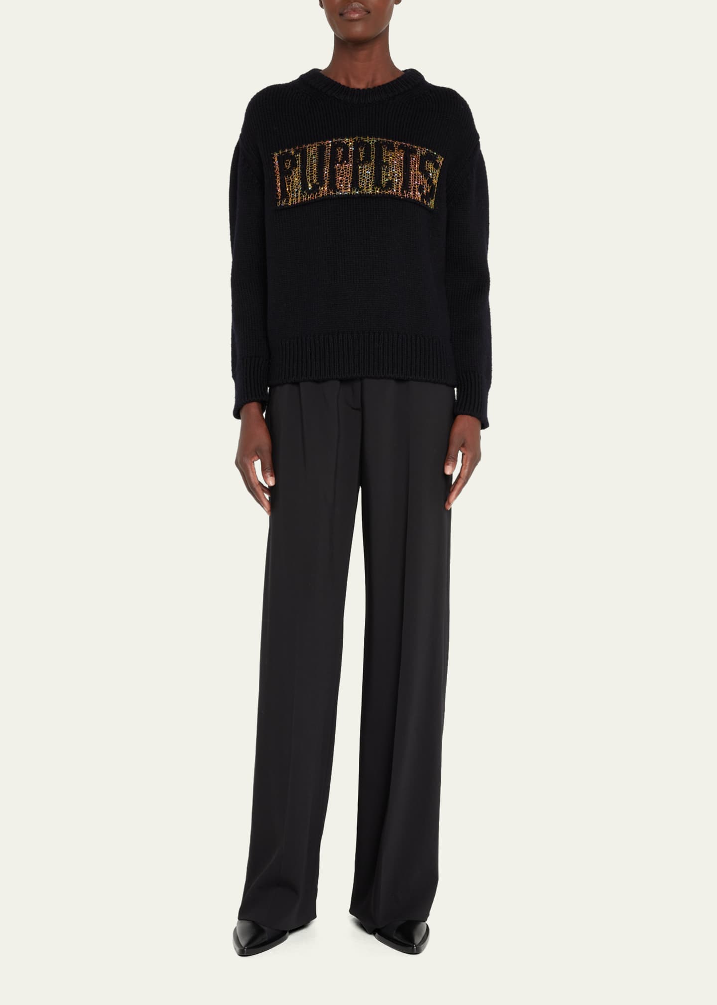 PUPPETS AND PUPPETS Sequin Logo Embroidered Wool Sweater Bergdorf Goodman