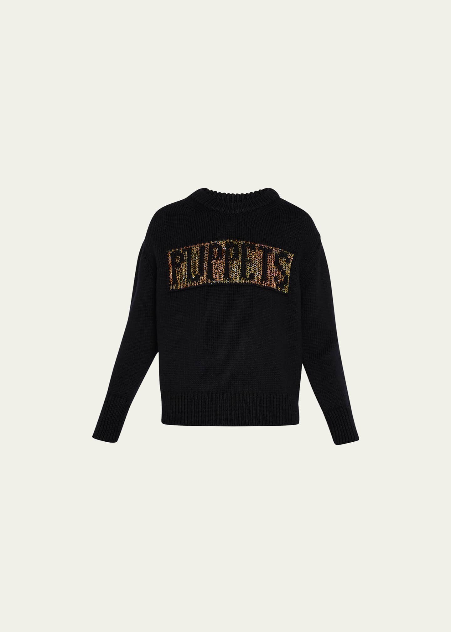 PUPPETS AND PUPPETS Sequin Logo Embroidered Wool Sweater Bergdorf Goodman