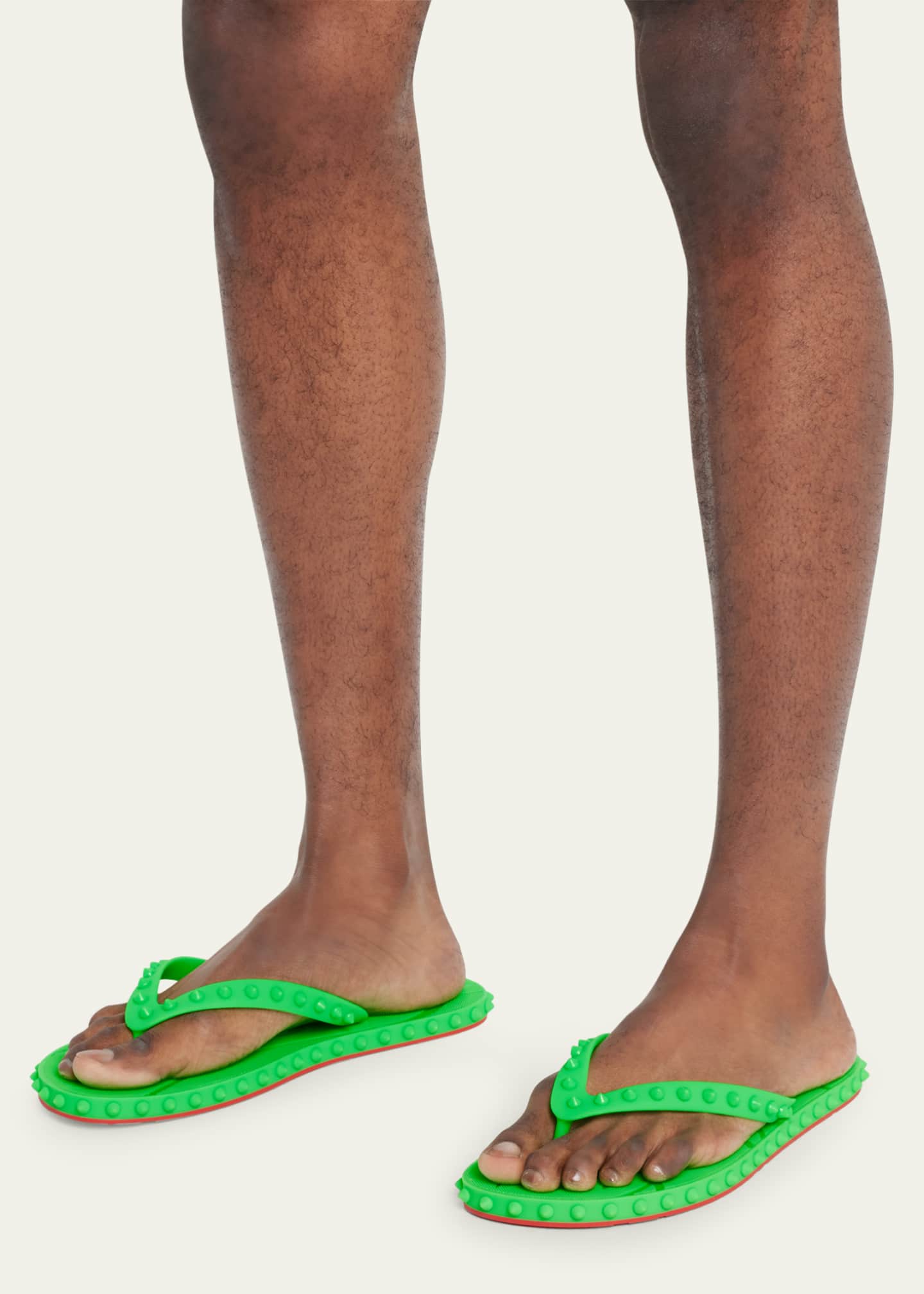 Christian Louboutin Men's Loubi Tonal Spike Red Sole Flip Flops