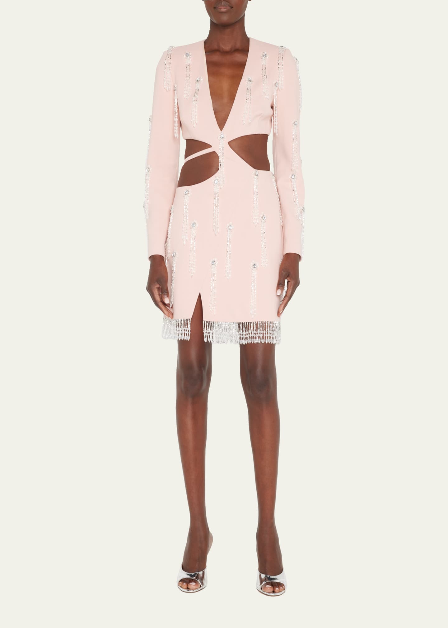 PatBO Hand Beaded Plunge Cutout Mini Dress