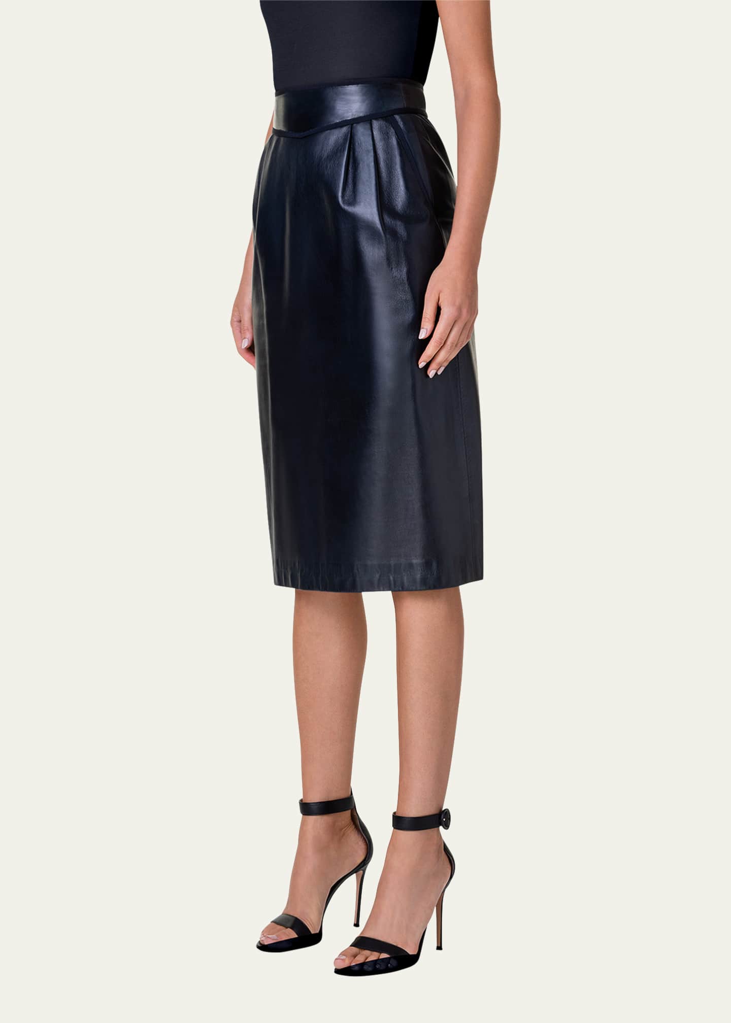 Akris Pleated Nappa Leather Midi Skirt - Bergdorf Goodman