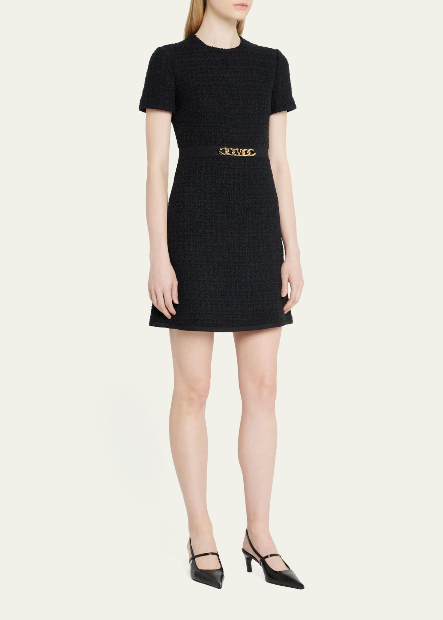 Valentino Garavani Tweed ChainBelt Mini Dress Bergdorf Goodman