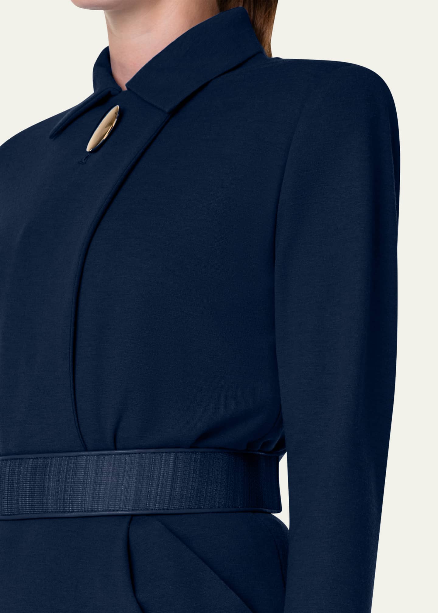 Akris Belted Blazer Dress w/ Accent Button Bergdorf Goodman