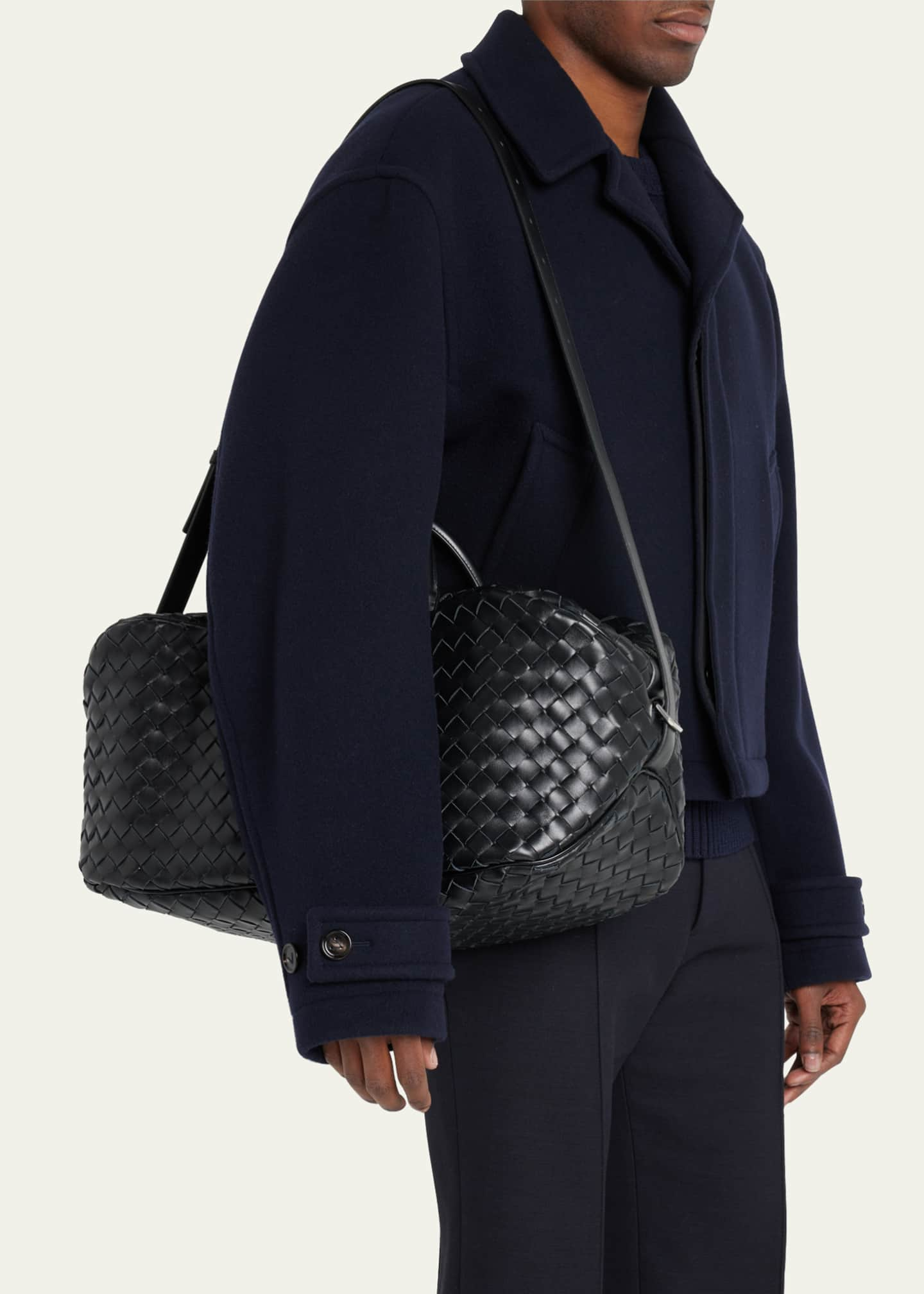 Intrecciato Leather Duffle Bag in Black - Bottega Veneta