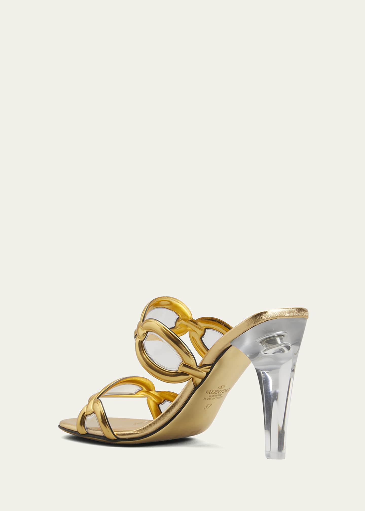 Valentino Garavani Metallic Chain Transparent-Heel Mule Sandals ...