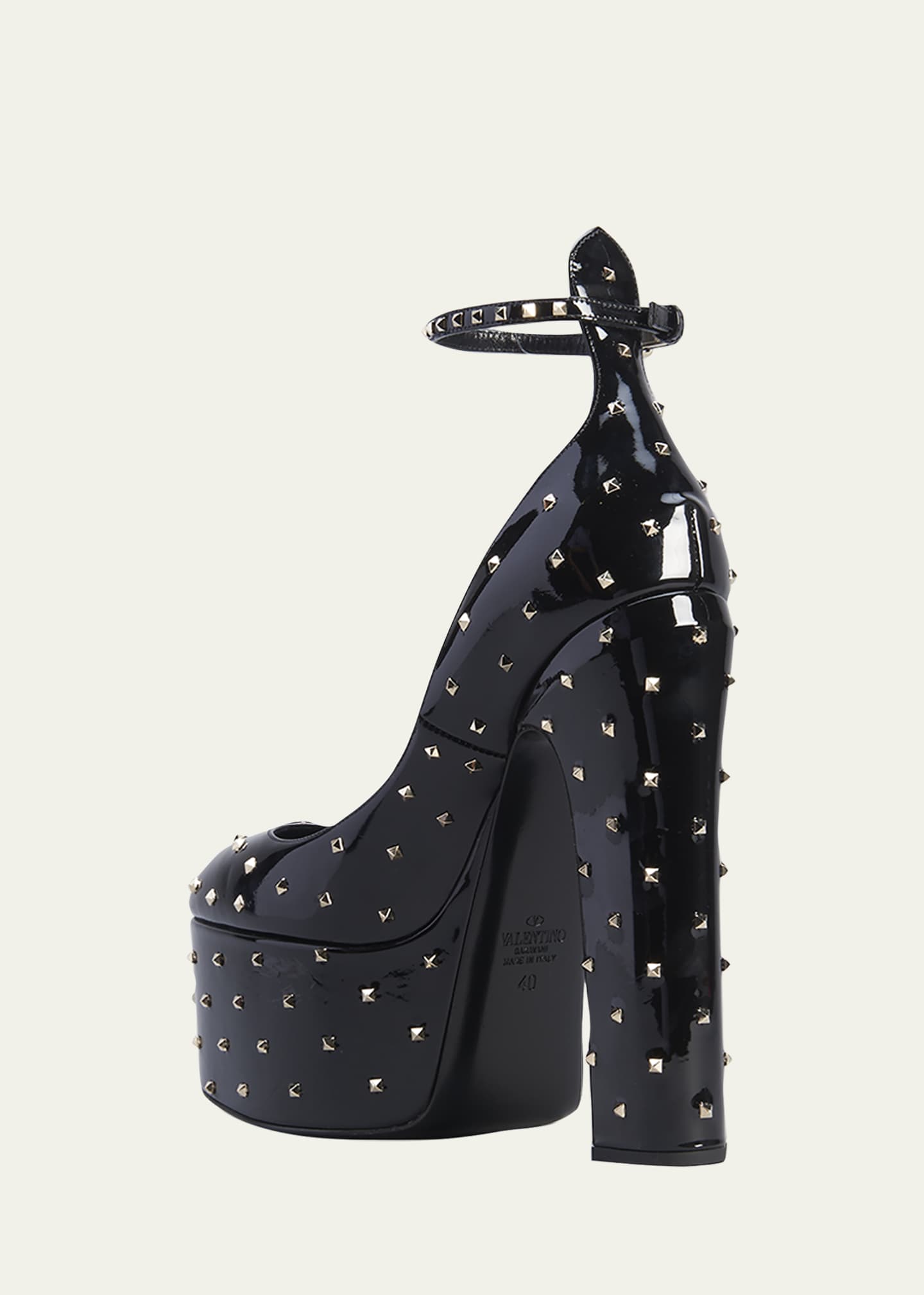 Valentino Garavani Microstud Patent Ankle Strap Platform Pumps