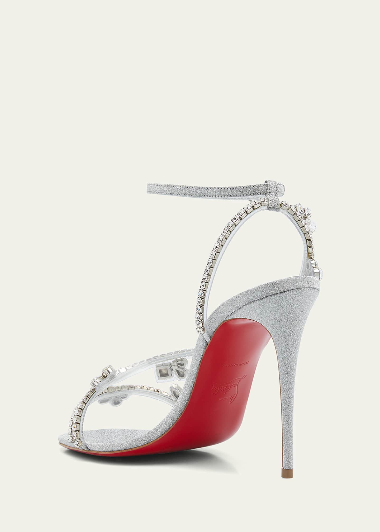 Louboutin Joli Queen Glitter Leather Crystal Red Sole Sandals - Goodman