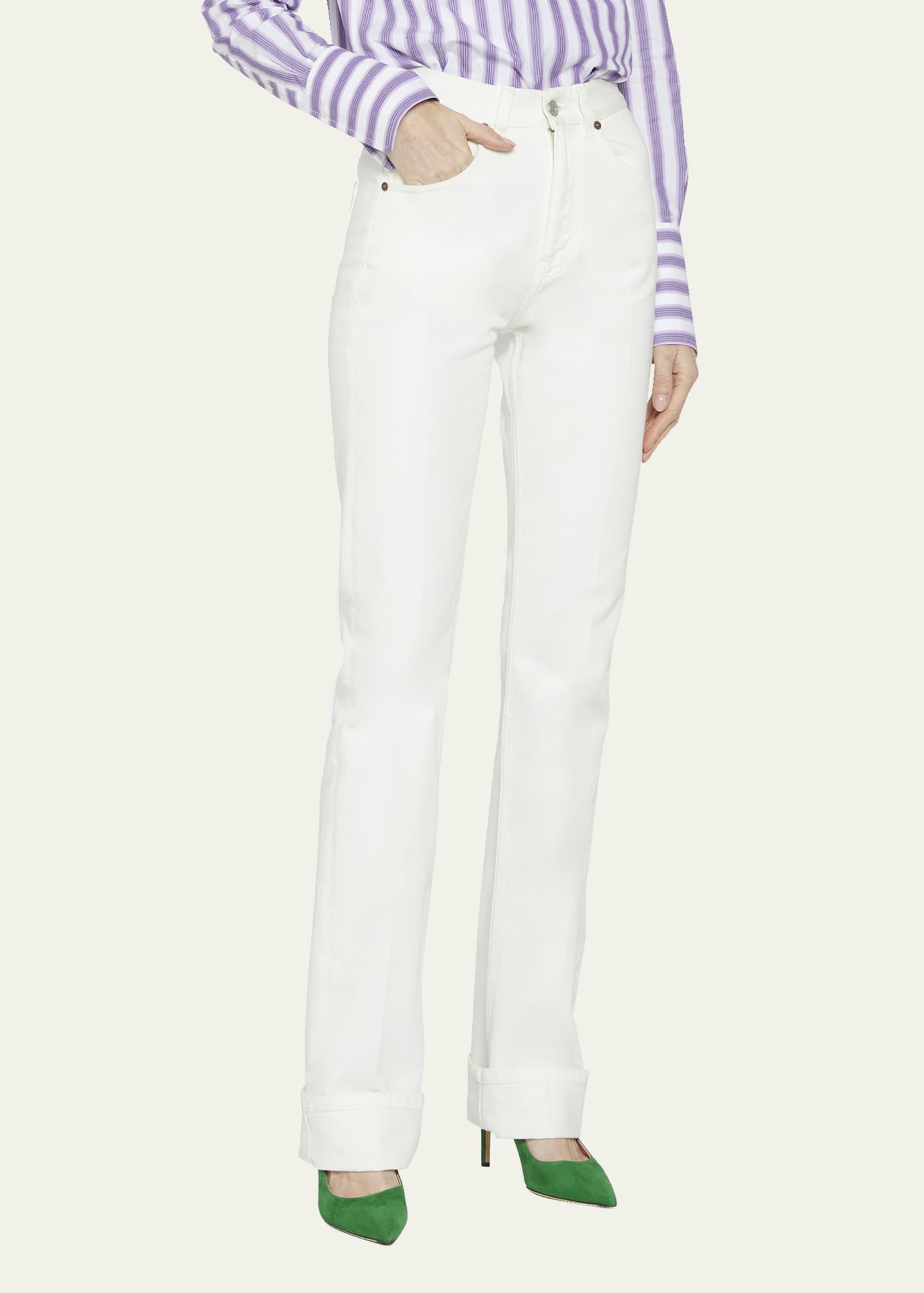 Victoria Beckham Julia StraightLeg Cuffed Jeans, White Bergdorf Goodman
