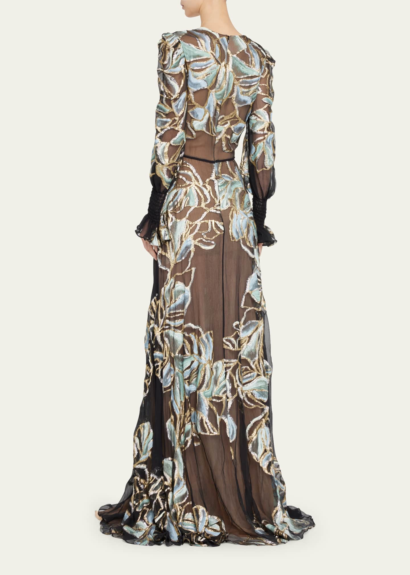 Naeem Khan Floral-Embellished V-Neck Silk Gown - Bergdorf Goodman
