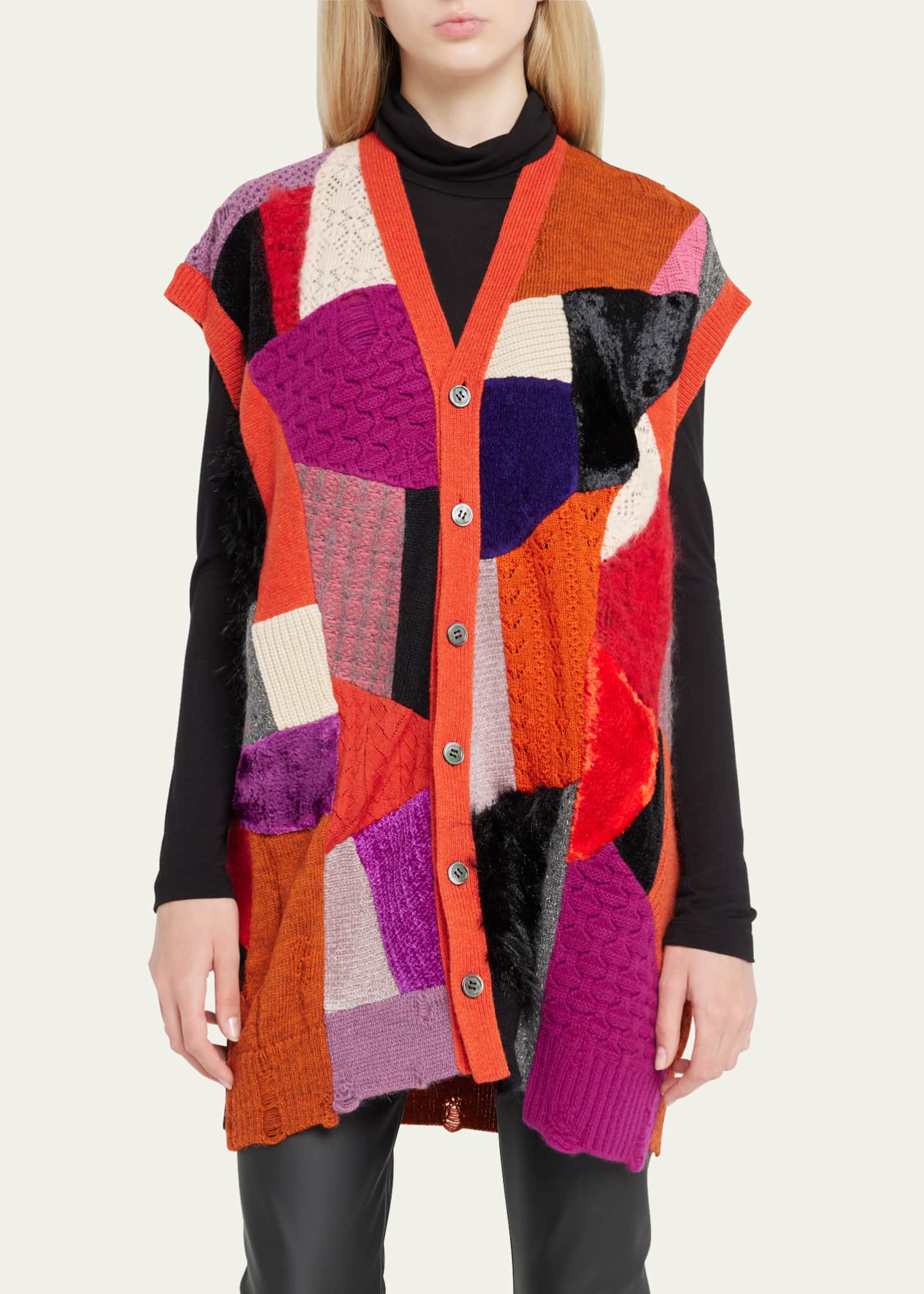 Junya Watanabe Patchwork Wool Cardigan Sweater Vest Bergdorf Goodman