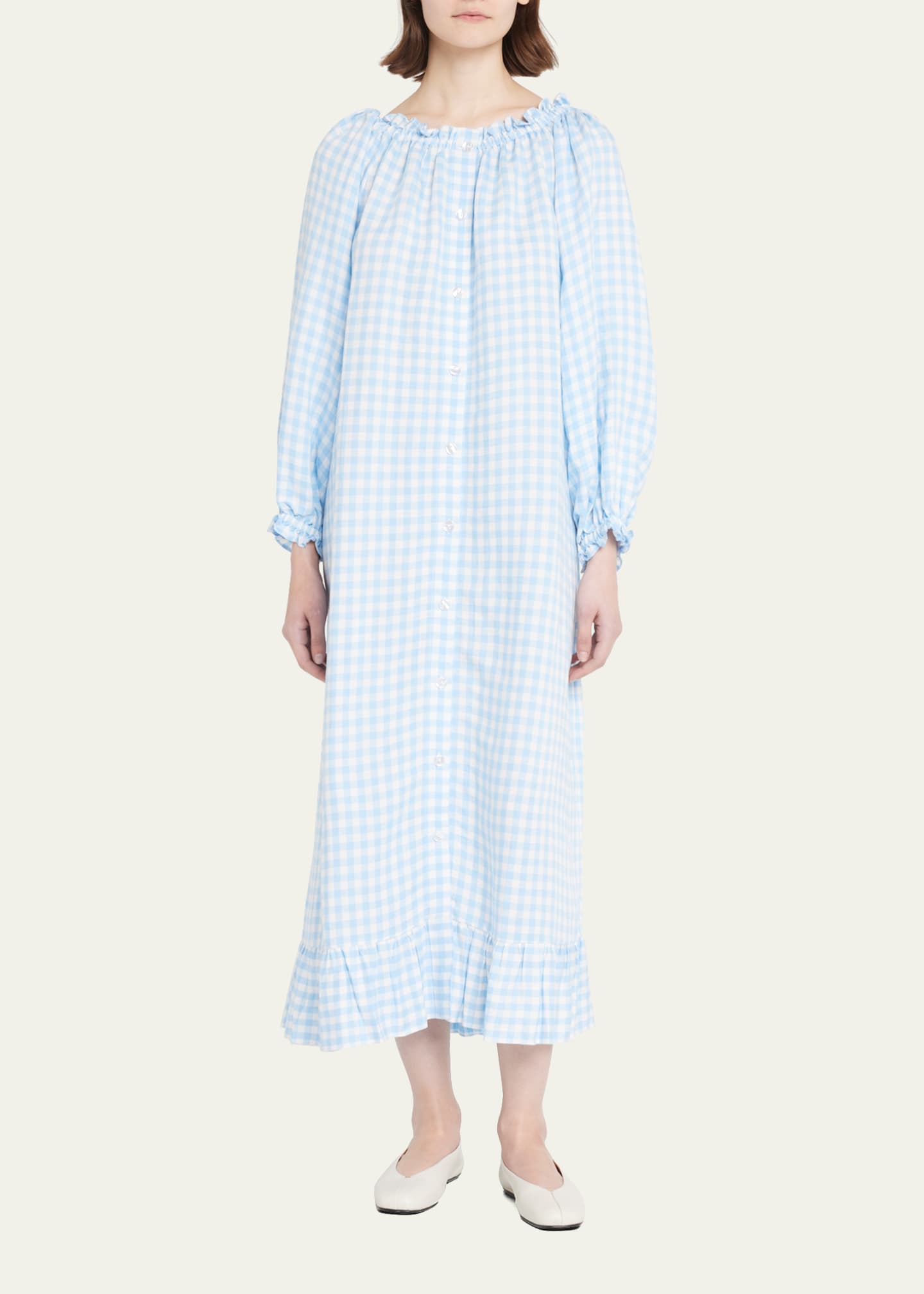 Sleeper Gingham Linen Loungewear Dress Bergdorf Goodman