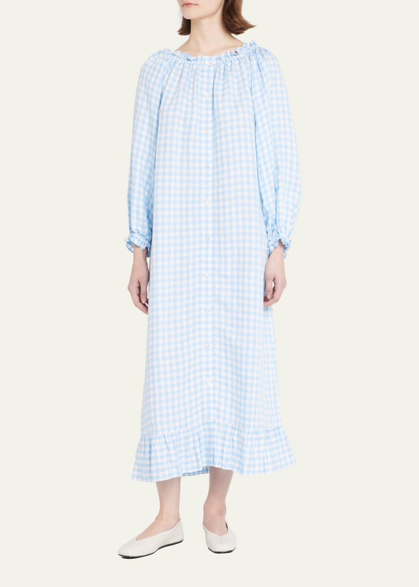 Sleeper Gingham Linen Loungewear Dress Bergdorf Goodman