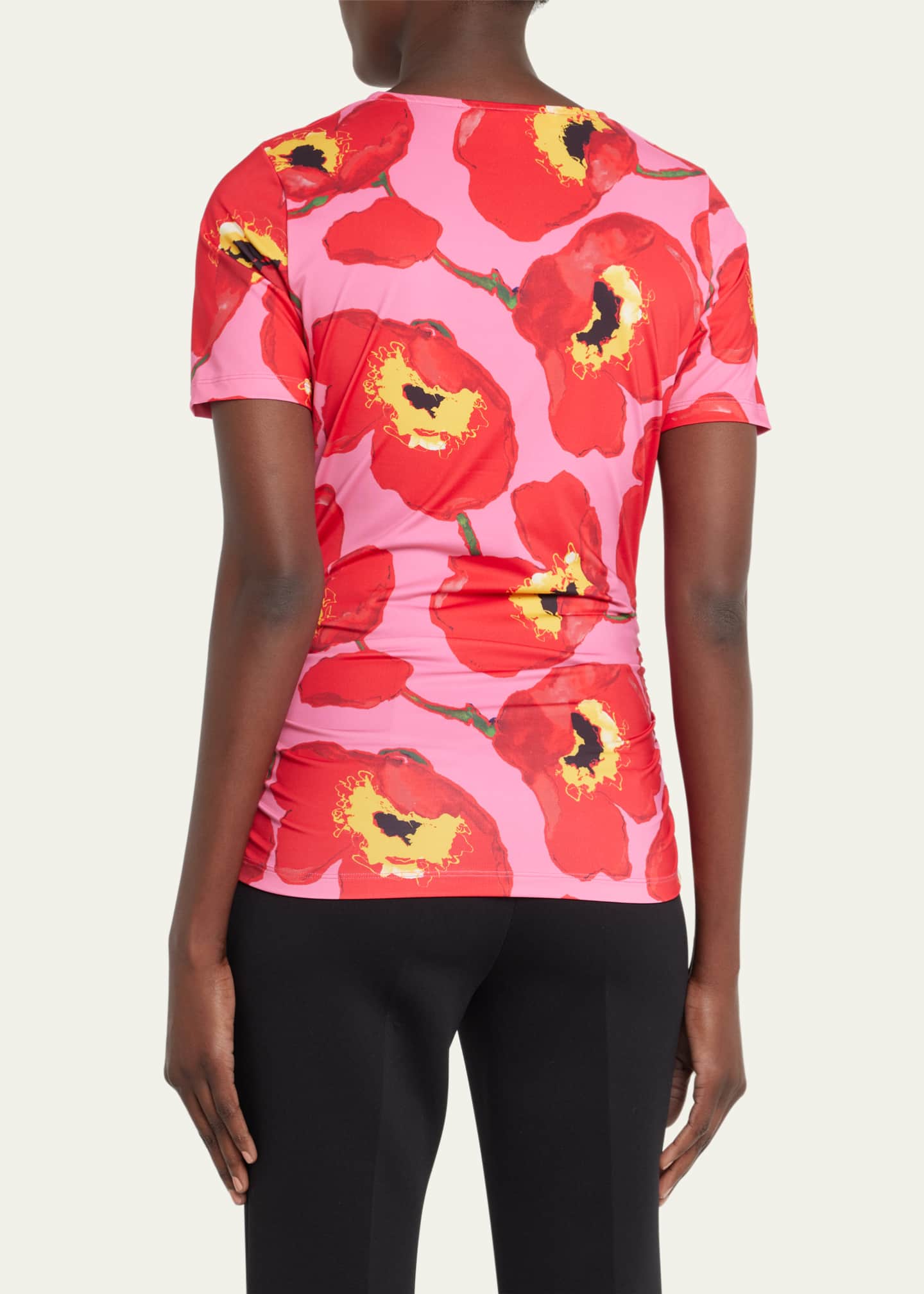 Carolina Herrera Floral-Print Ruched Jersey Mock-Neck T-Shirt - Goodman
