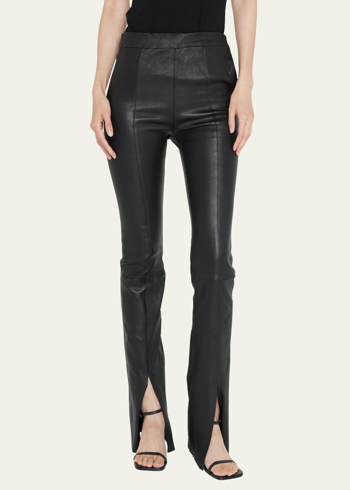 SPRWMN Leather Front-Slit Flare Leggings - Bergdorf Goodman