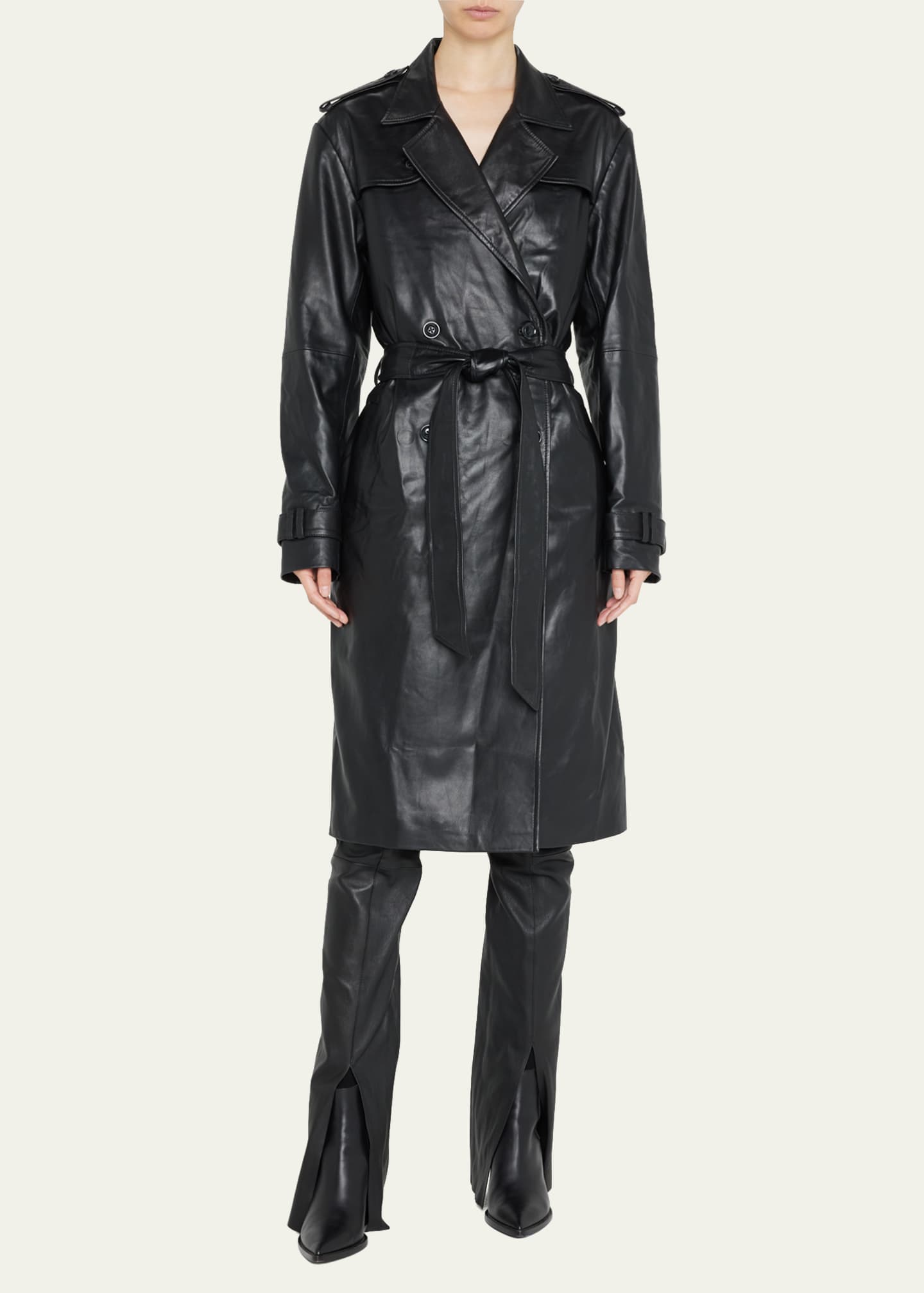 SPRWMN Leather Trench Coat Image 4 of 5