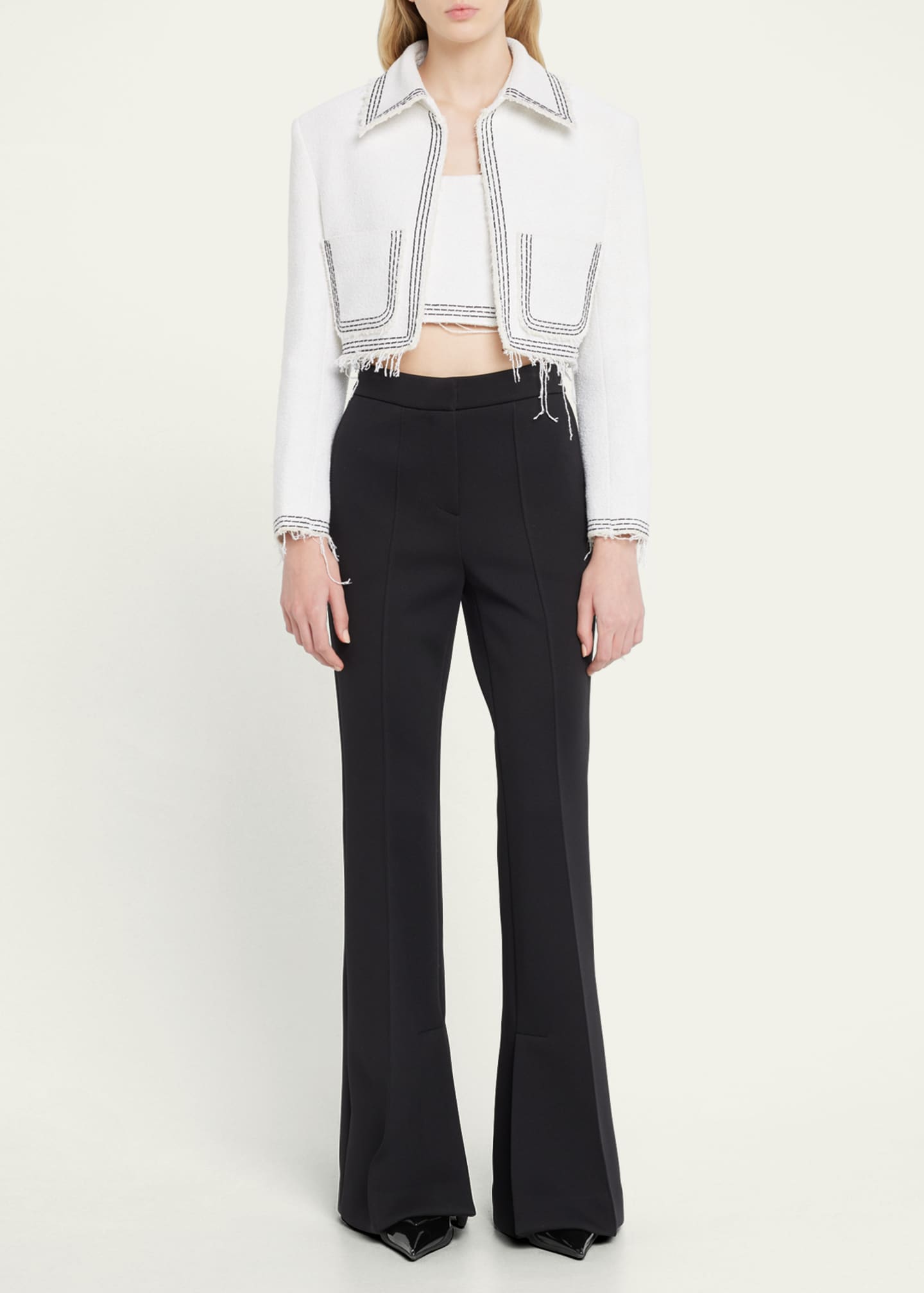 RECTO Tara Tweed Embroidered Cropped Jacket Bergdorf Goodman