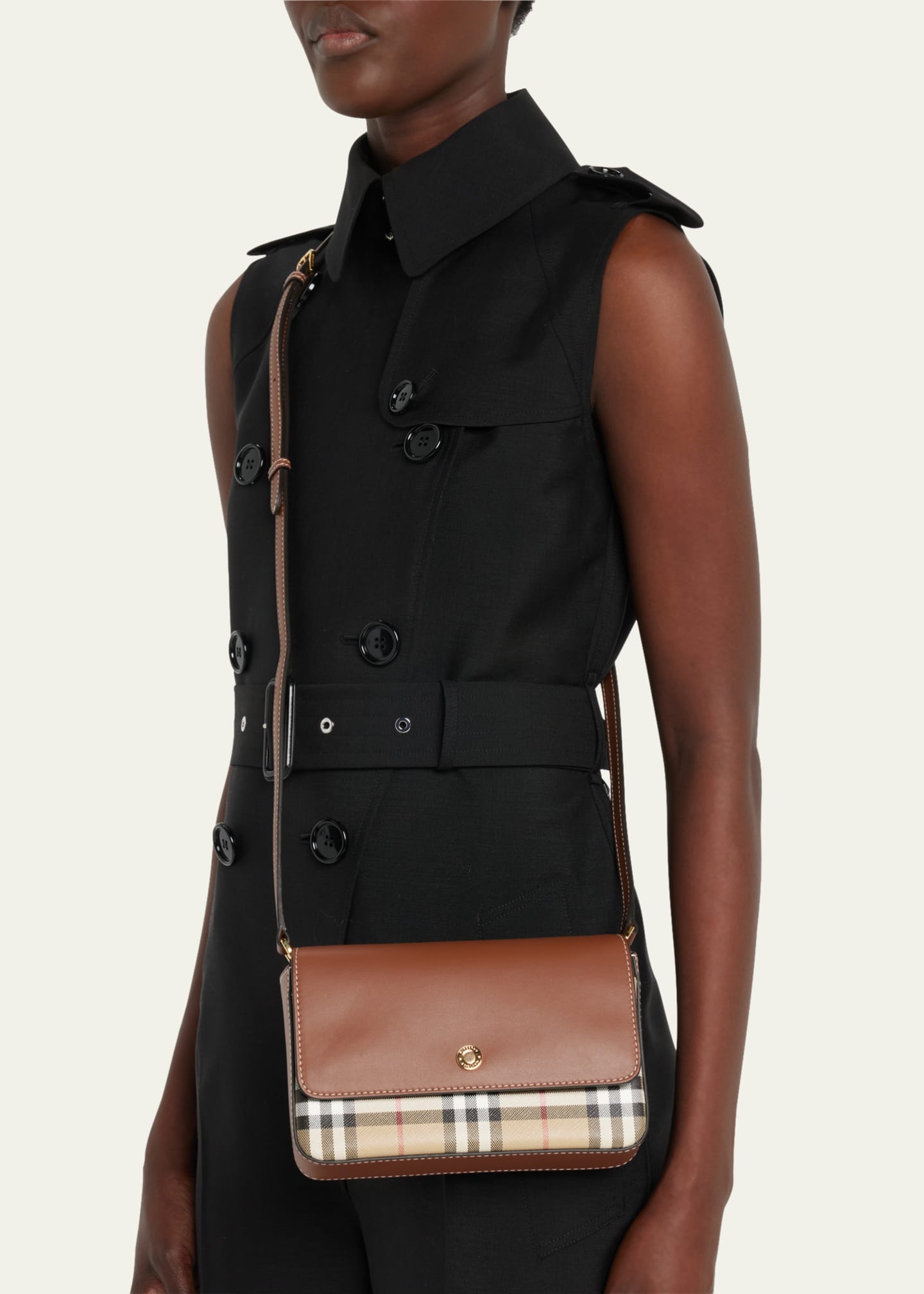 Burberry Hampshire Vintage Check Canvas & Leather Crossbody Bag