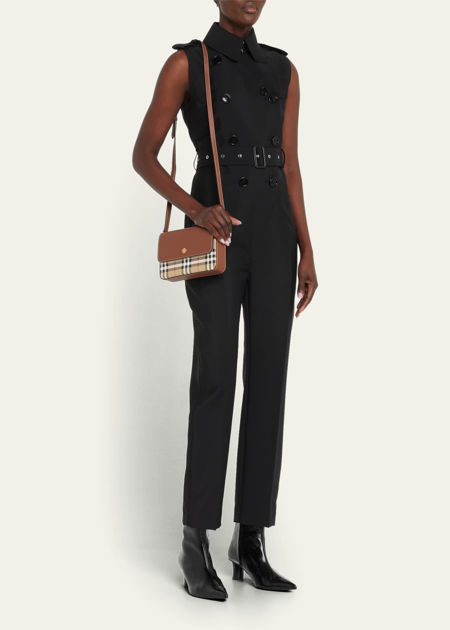 Burberry Hampshire Vintage Check Canvas & Leather Crossbody Bag