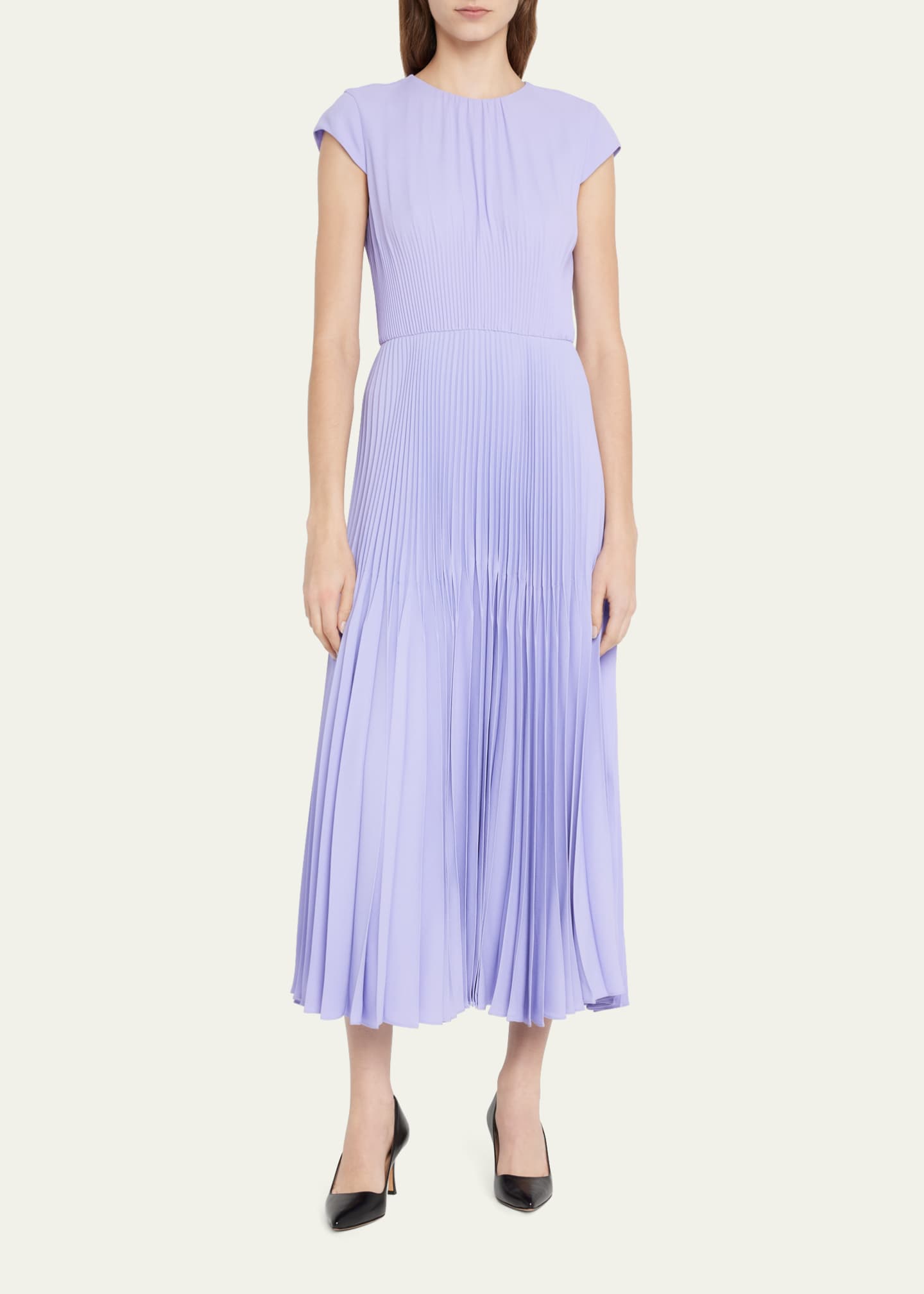 Jason Wu Collection Cap-Sleeve Pleated Midi Dress