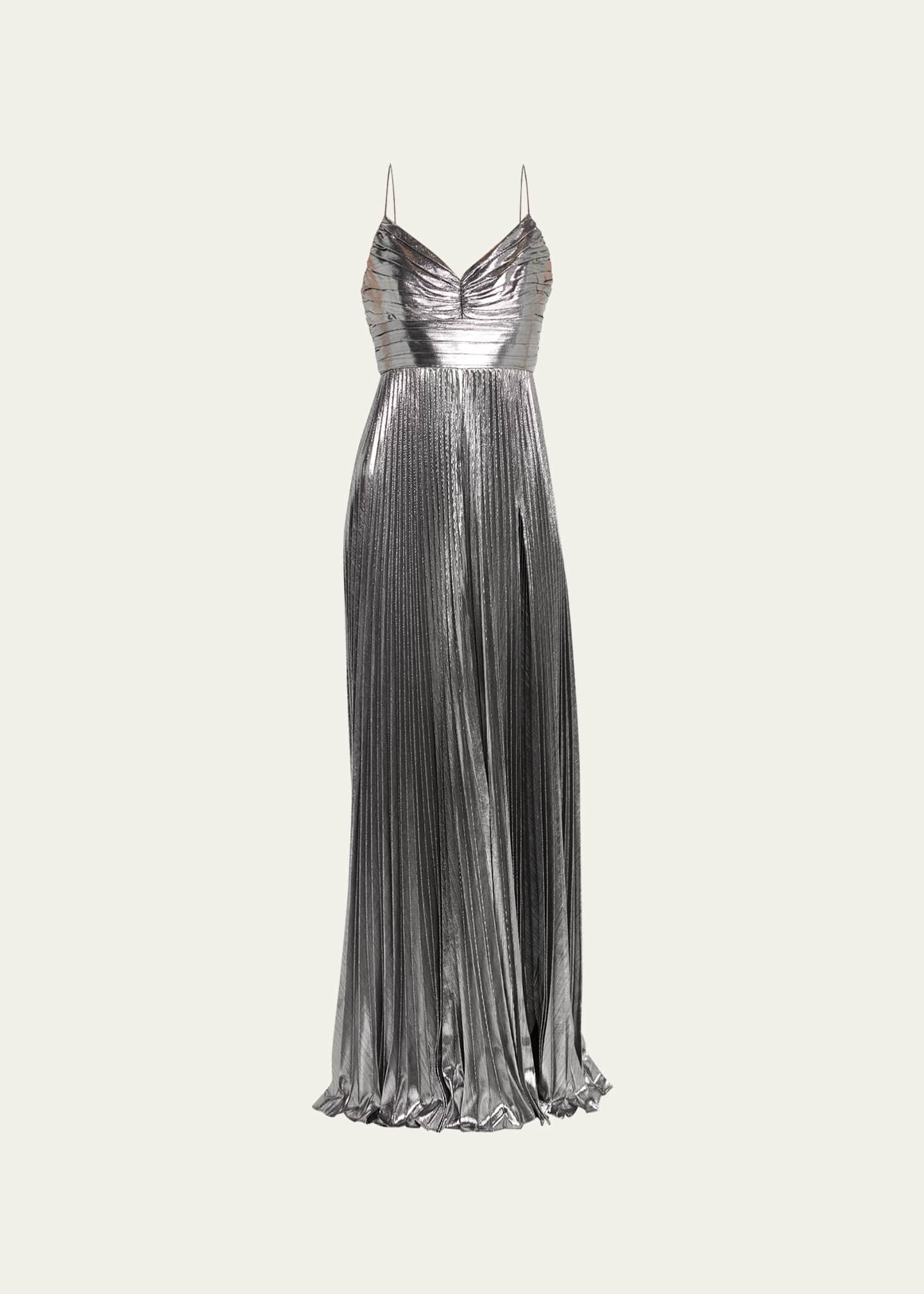 Retrofete Cherith Pleated Metallic Slit Gown - Bergdorf Goodman