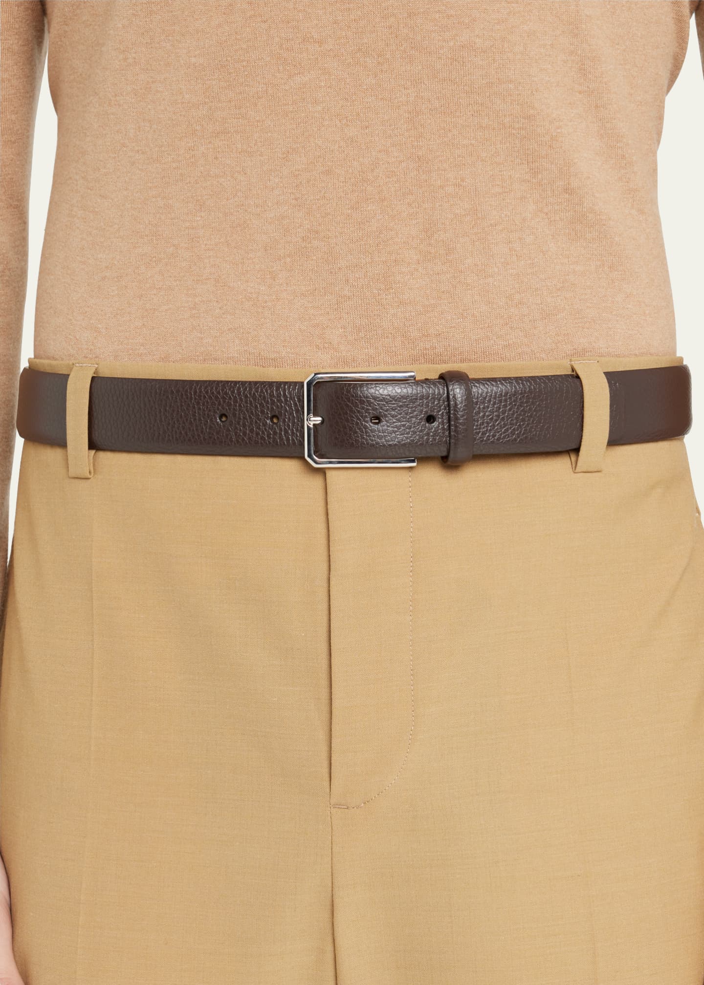 Santoni Men's Rectangle Buckle Grained Leather Belt Image 2 of 2