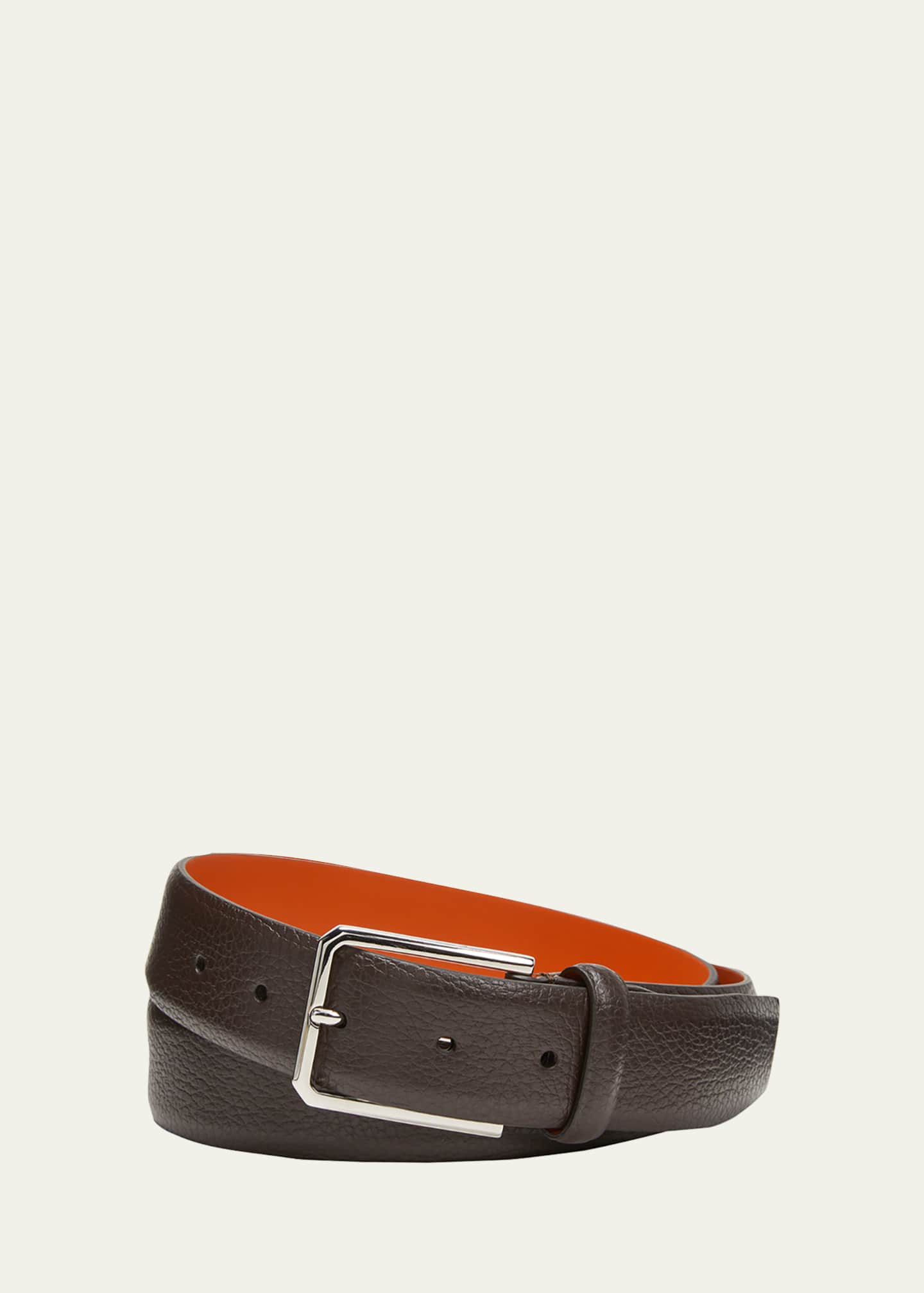 Santoni Men's Rectangle Buckle Grained Leather Belt Image 1 of 2