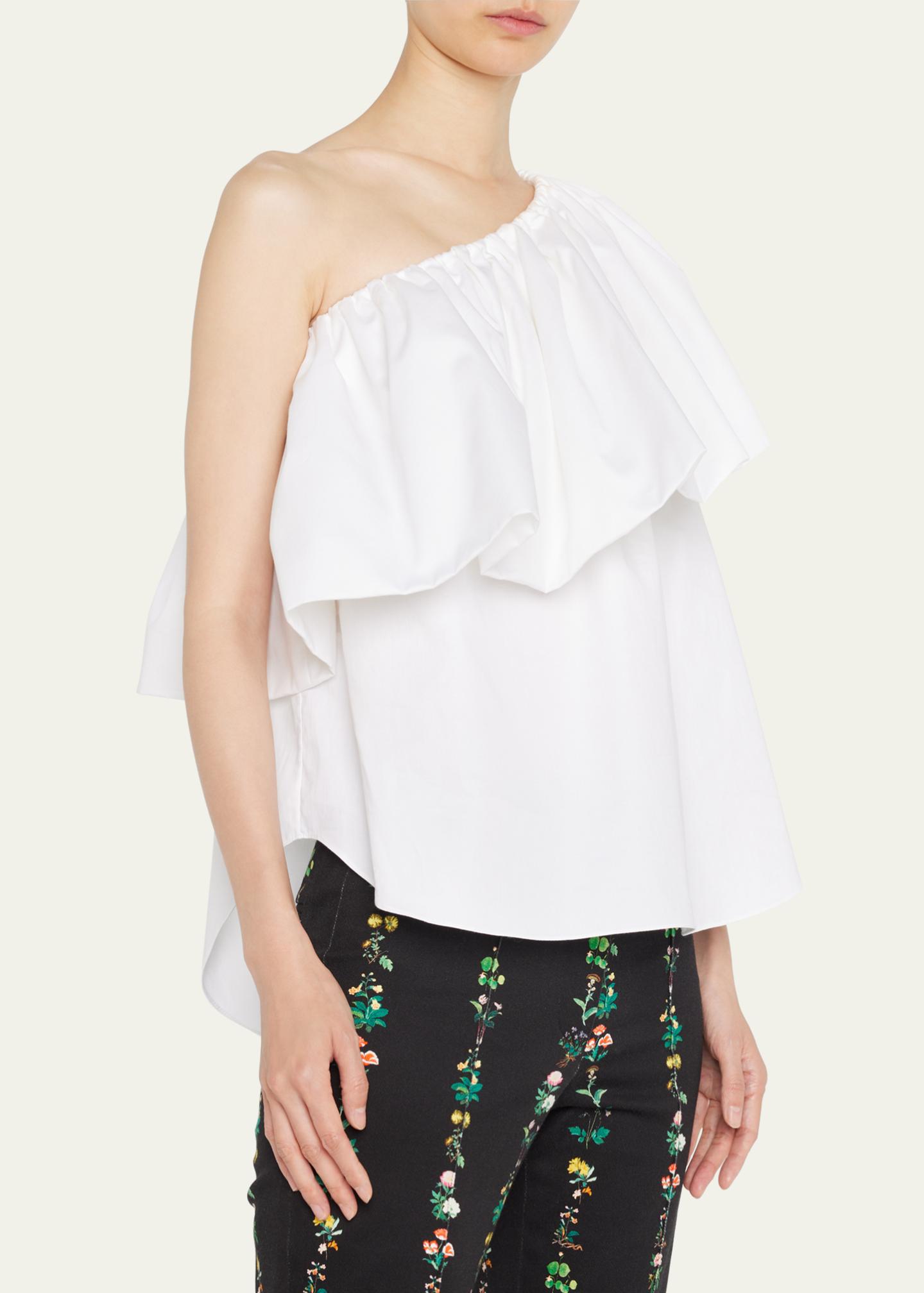 Adam Lippes One-Shoulder Ruffle Poplin Top - Bergdorf Goodman