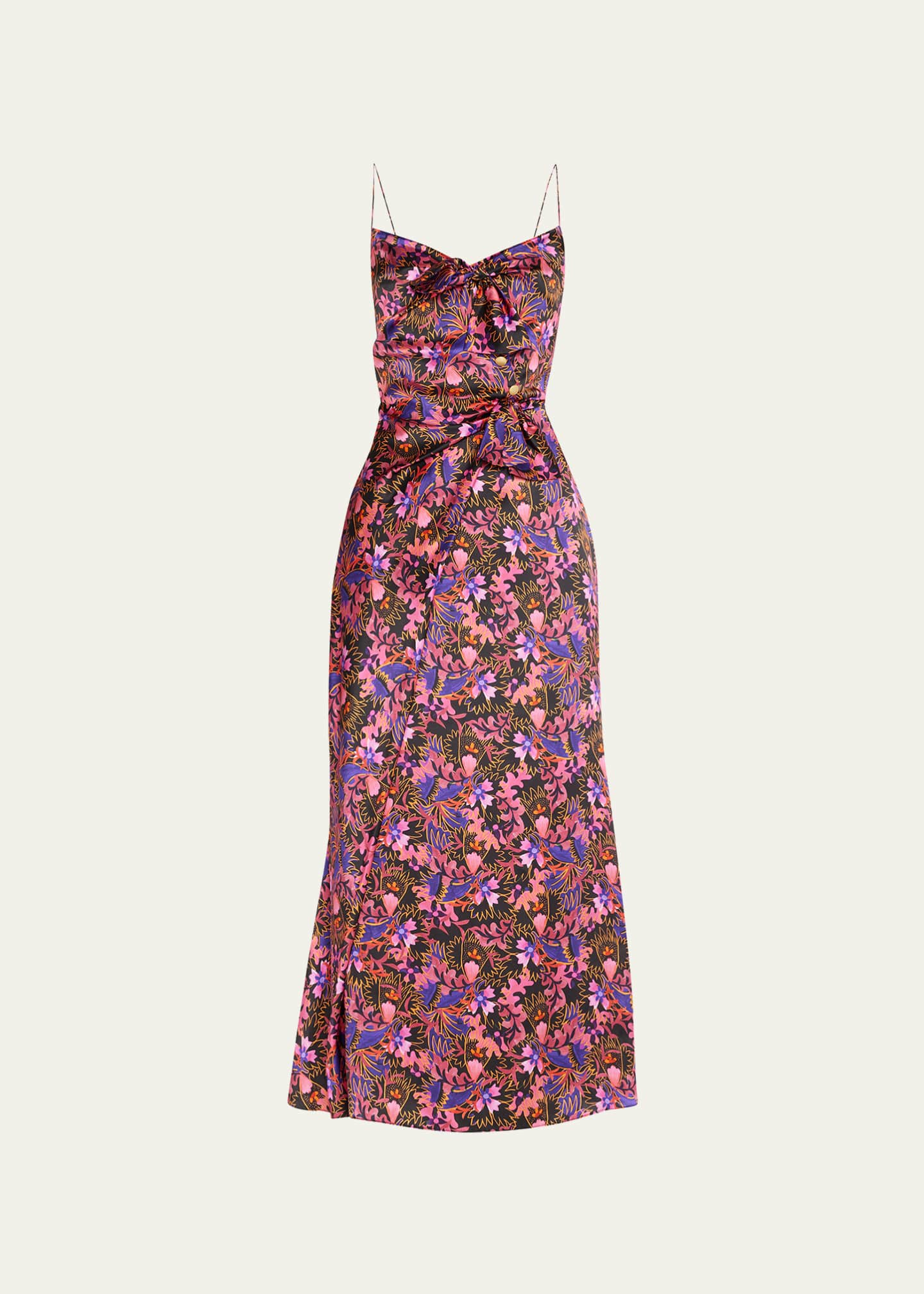 Saloni Penelope-B Floral Silk Midi Dress - Bergdorf Goodman