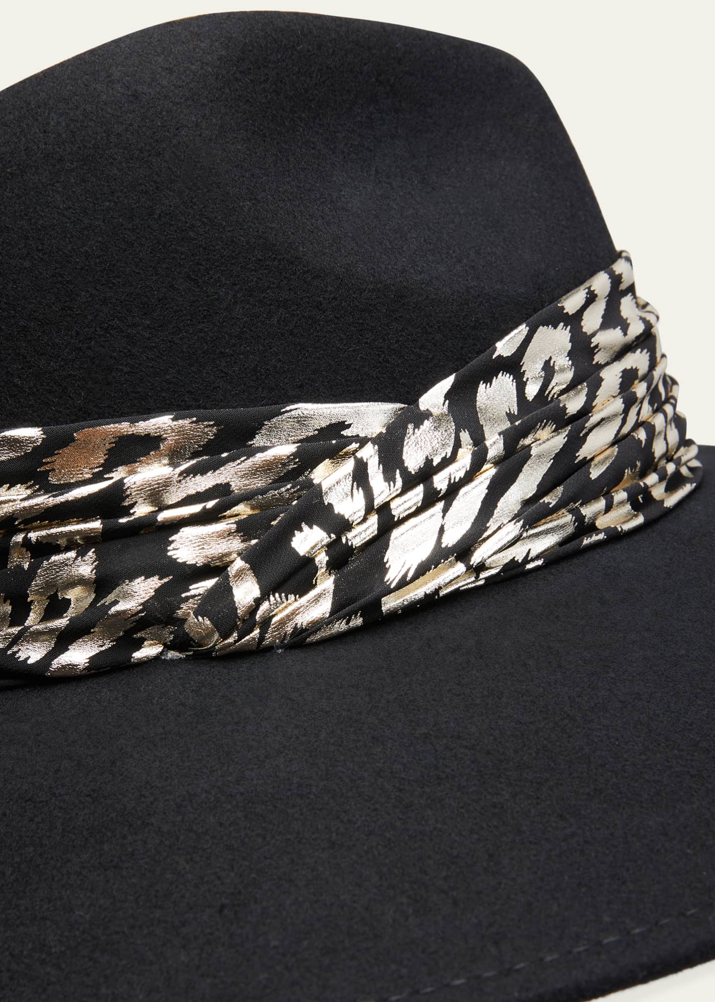 Eugenia Kim Emmanuelle Wool Fedora Hat w/ Metallic Leopard-Print Band Image 2 of 2