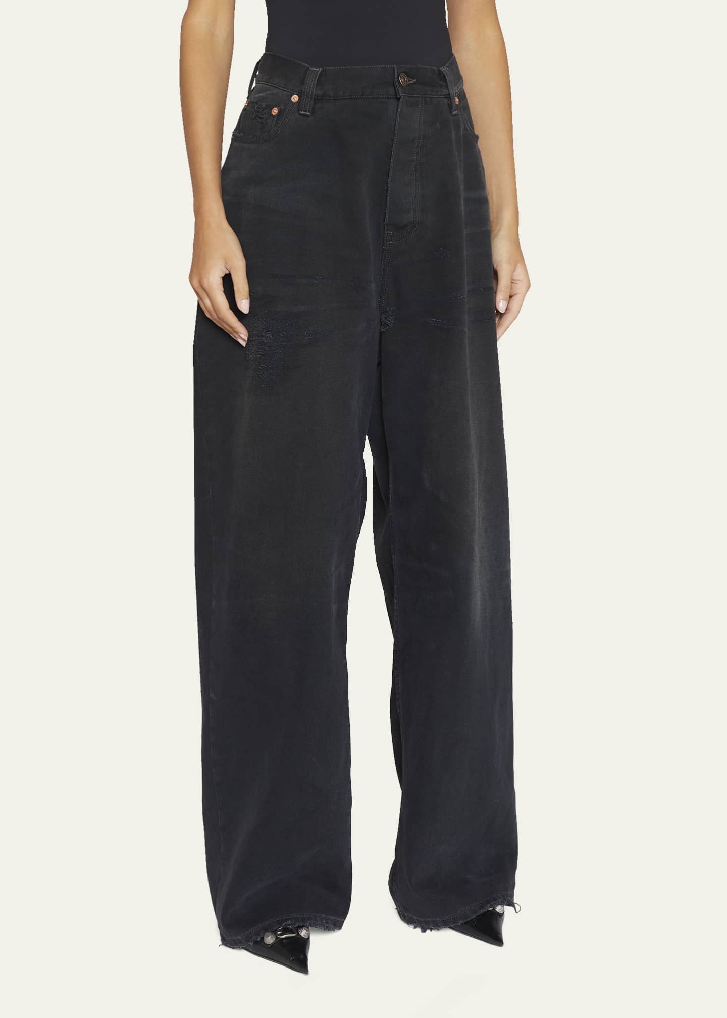 Balenciaga High-Rise Distressed Baggy Wide-Leg Jeans