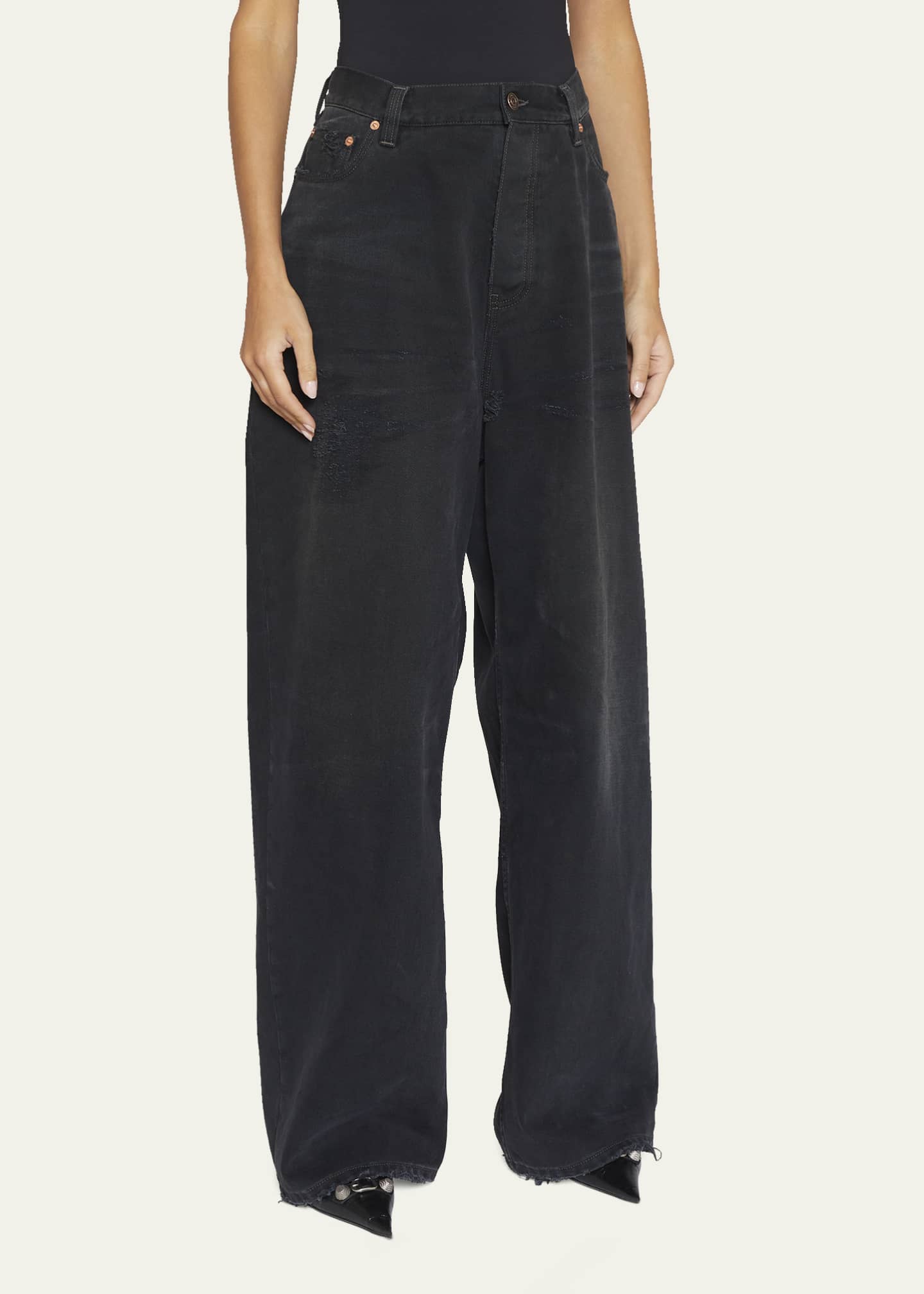 BALENCIAGA DISTRESSED WIDE LEG JEANS XS | chidori.co