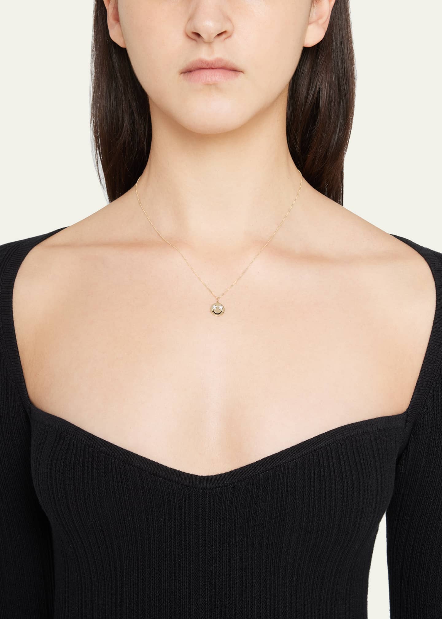 Sydney Evan Star Eyes Happy Face Charm on Light Tiffany Chain