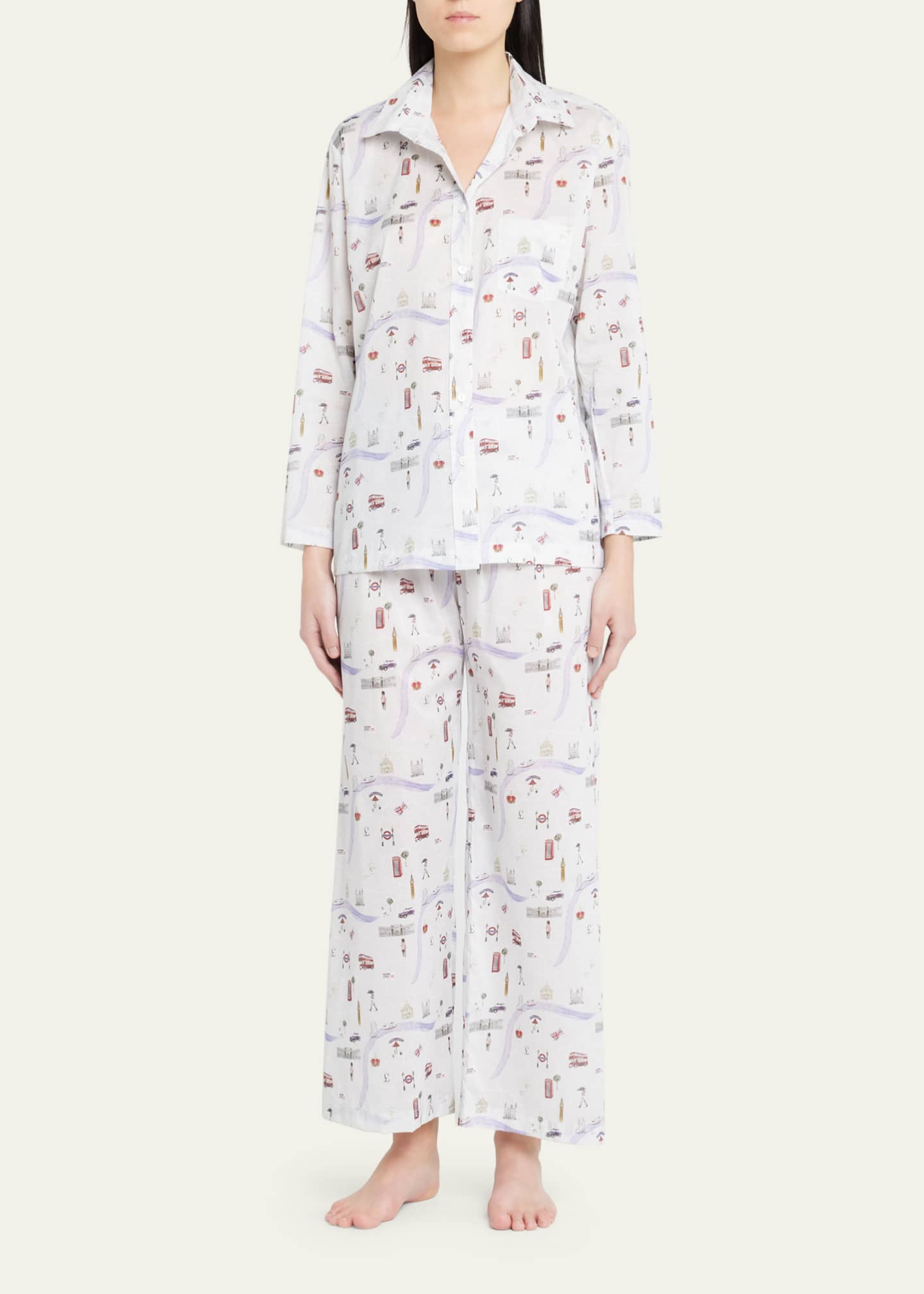 Pour Les Femmes Map-Print Cotton Pajama Set Image 2 of 5