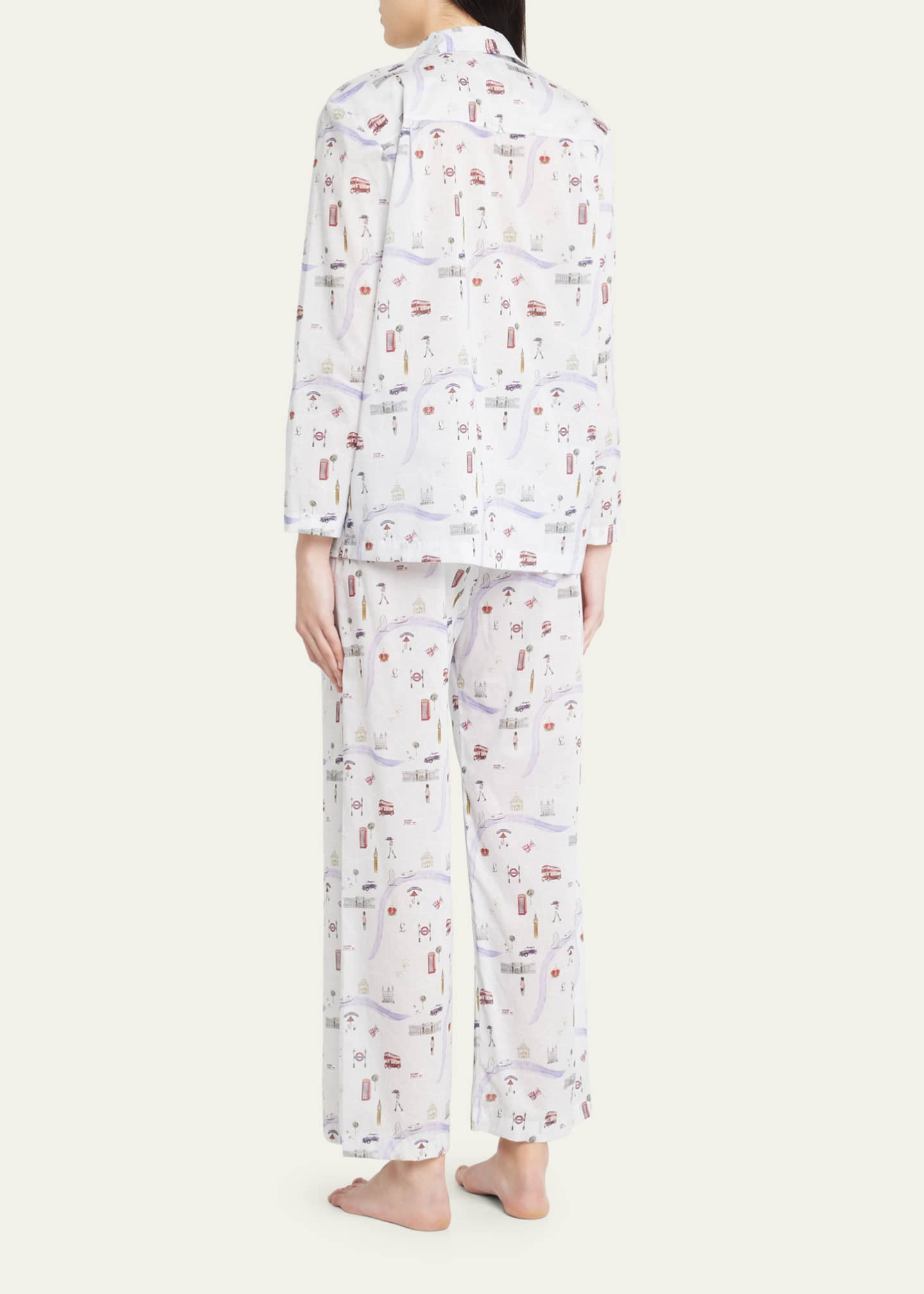 Pour Les Femmes Map-Print Cotton Pajama Set Image 3 of 5
