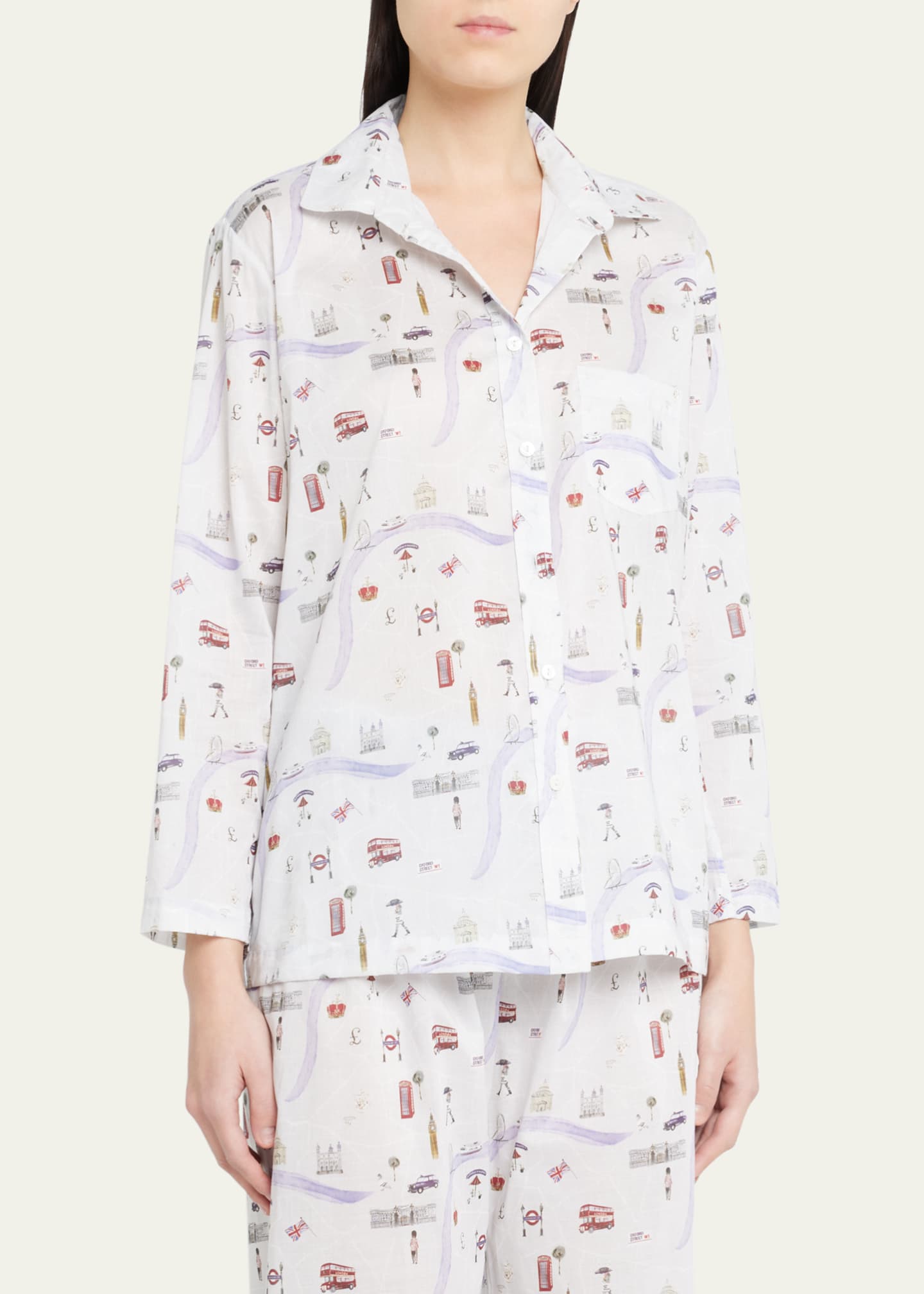 Pour Les Femmes Map-Print Cotton Pajama Set Image 4 of 5