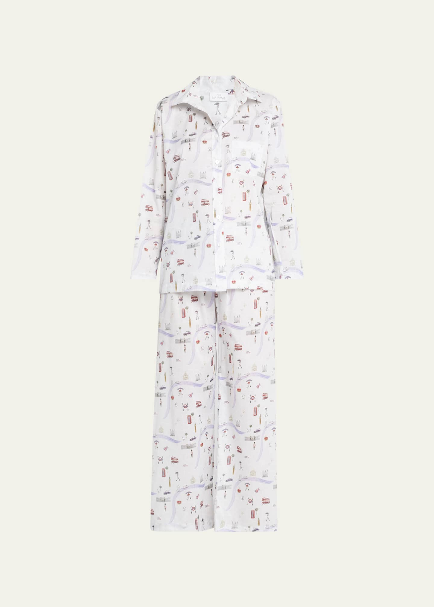 Pour Les Femmes Map-Print Cotton Pajama Set Image 1 of 5