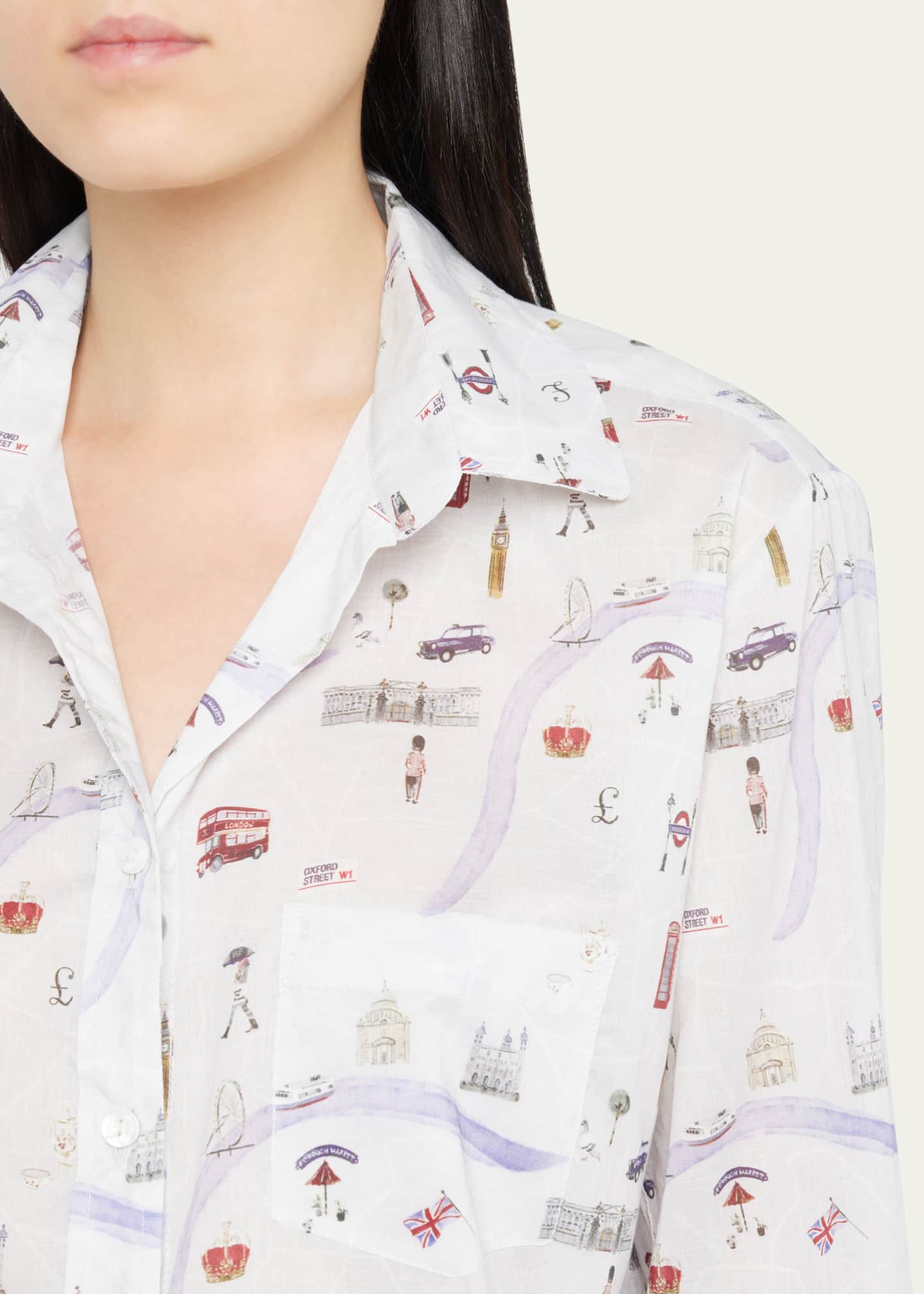 Pour Les Femmes Map-Print Cotton Pajama Set Image 5 of 5