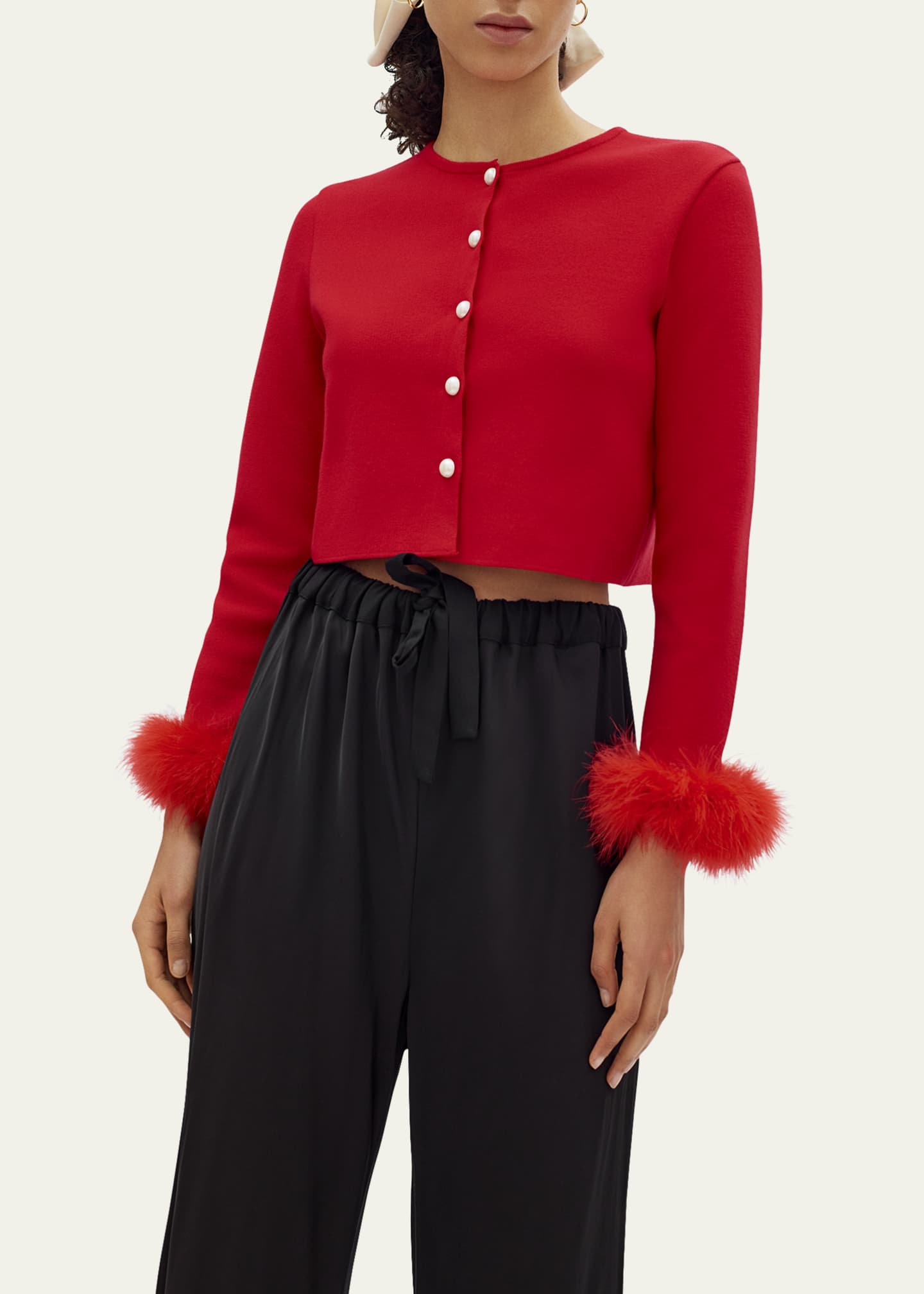 Sleeper Cropped Feather-Trim Cardigan - Bergdorf Goodman