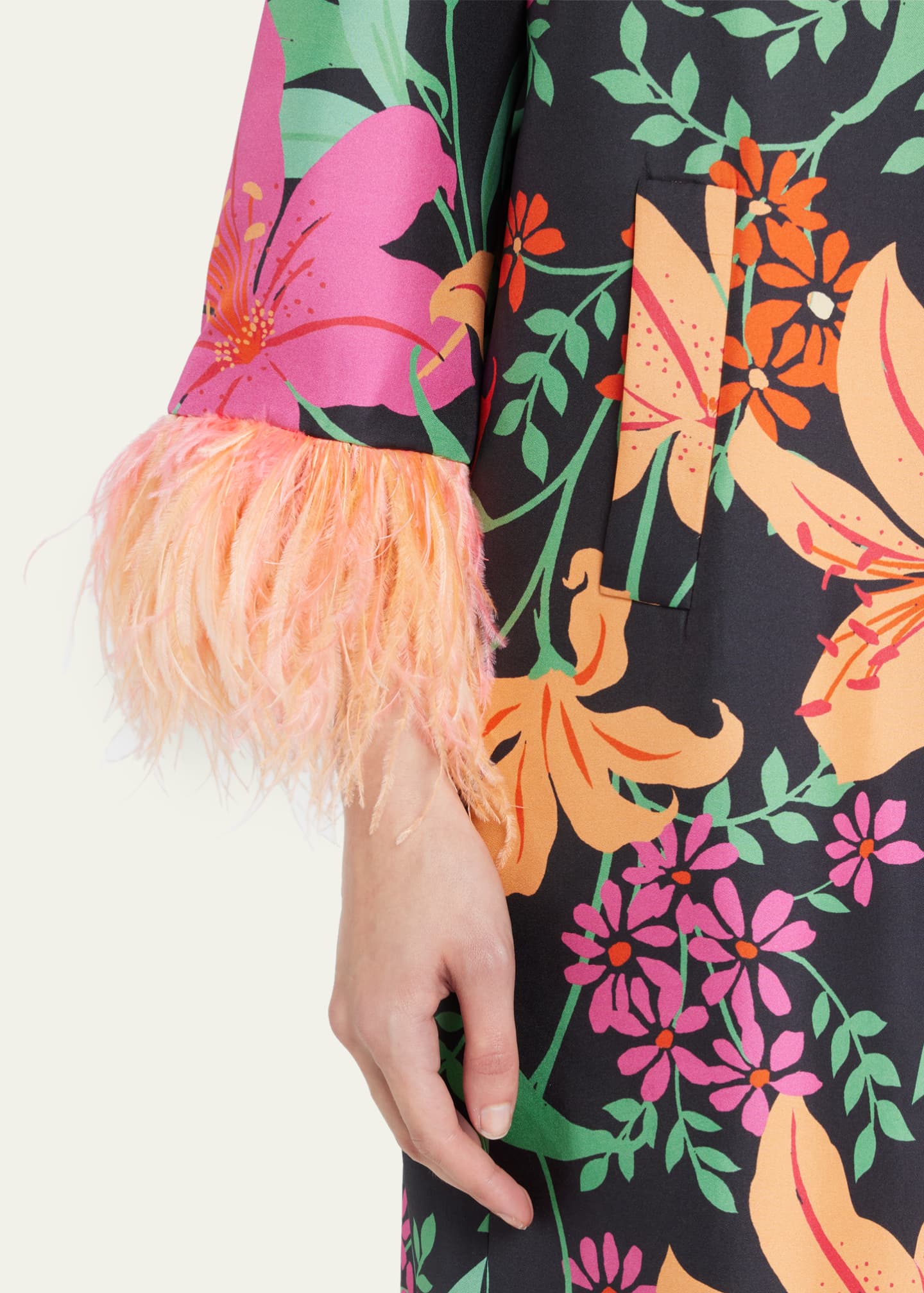 Kobi Halperin Logan Feather-Trim Floral-Print Silk Coat - Bergdorf Goodman
