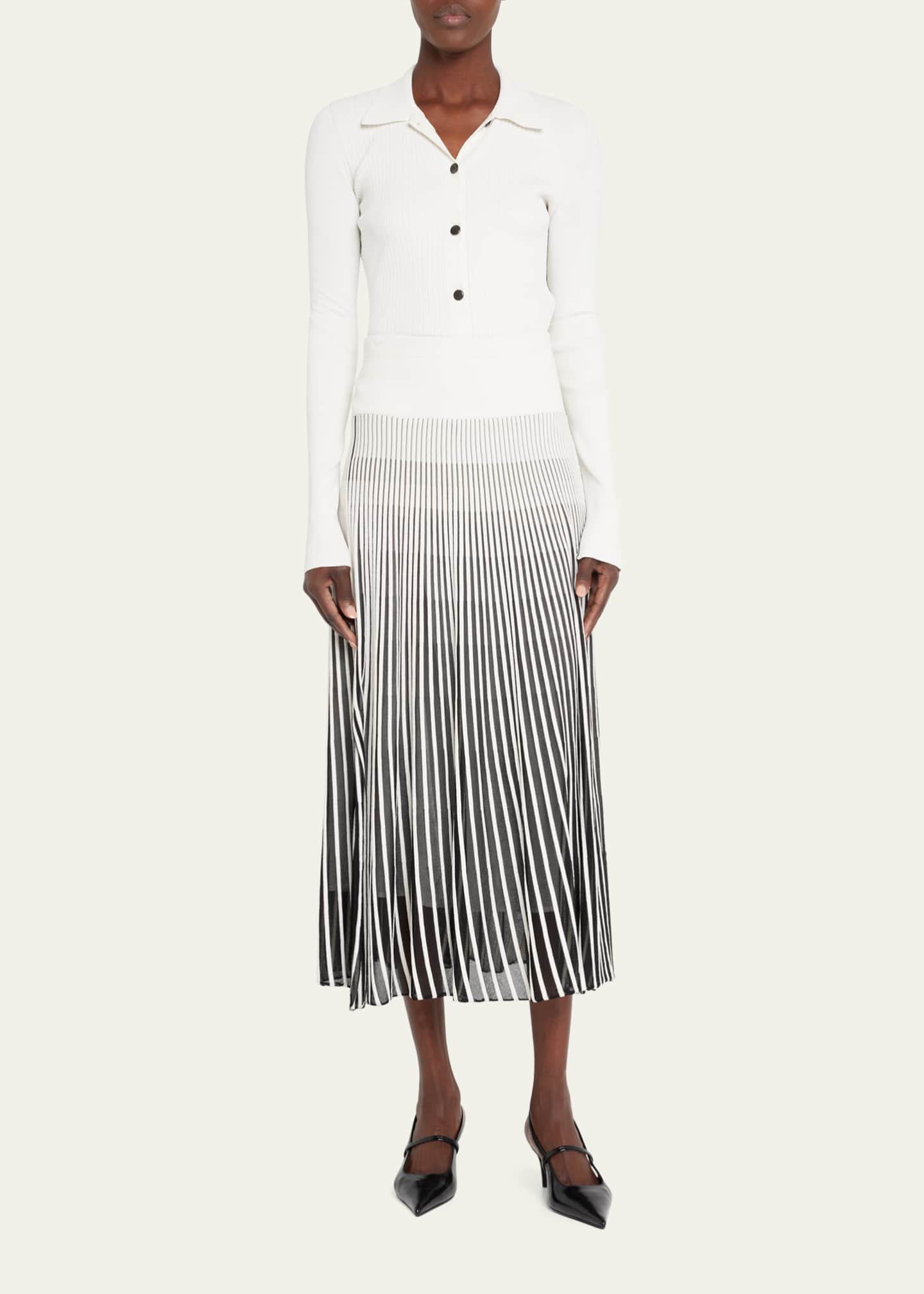 MARIA MCMANUS Stripe Pleated Midi Skirt - Bergdorf Goodman