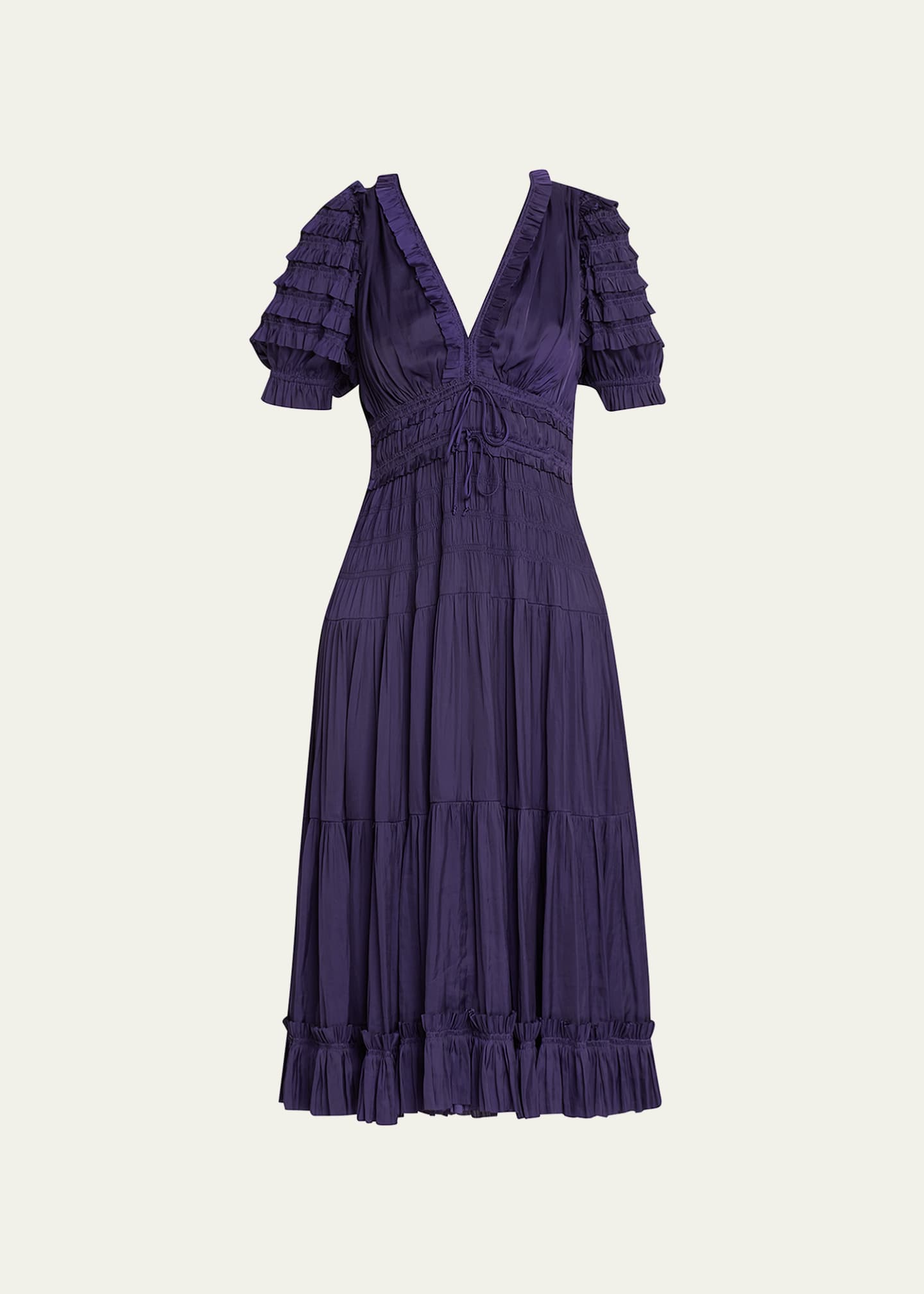 Ulla Johnson Carine Plisse VNeck Midi Dress Bergdorf Goodman