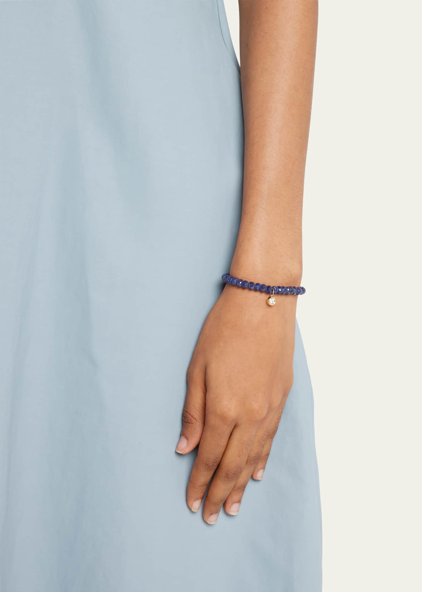 Sydney Evan 14K Gold Fluted Diamond Charm on Blue Sapphire
